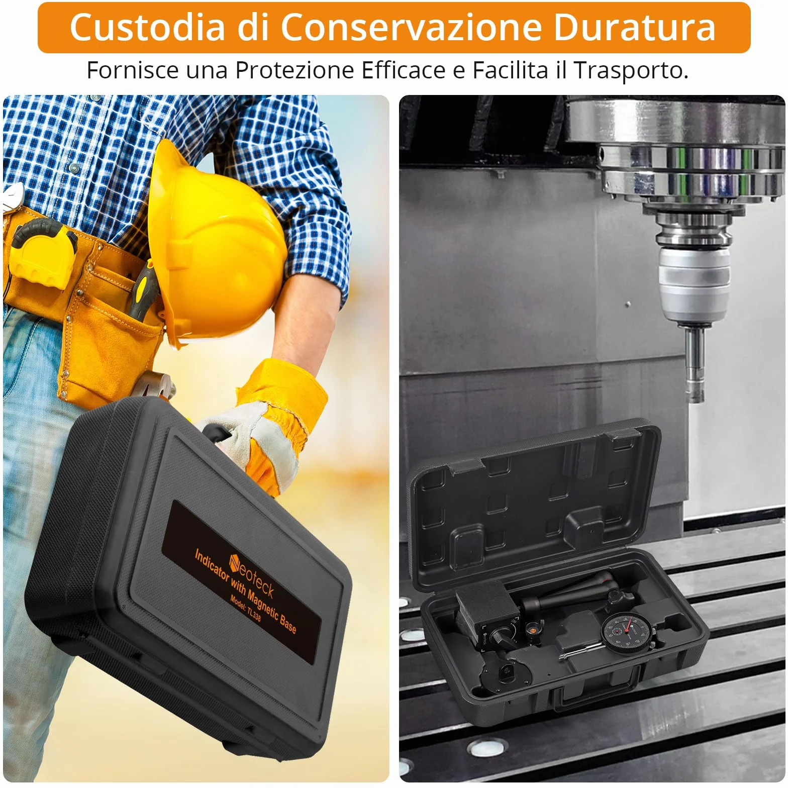 Neoteck Comparatore Centesimale Meccanico 0-20mm con Base Magnetica Set Indicatore Metrico in Acciaio Inox + Staffa Flessibile braccio Porta Quadrante Max Pull 80KG Controllo ON/OFF -Nero
