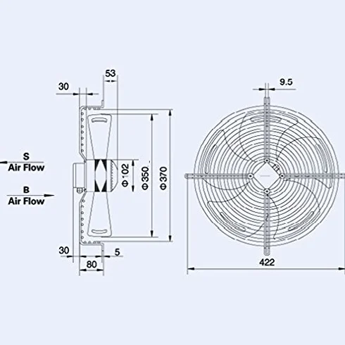 Ventilatore assiale aspirante 350 mm 135 w 220 v - con motore e griglia