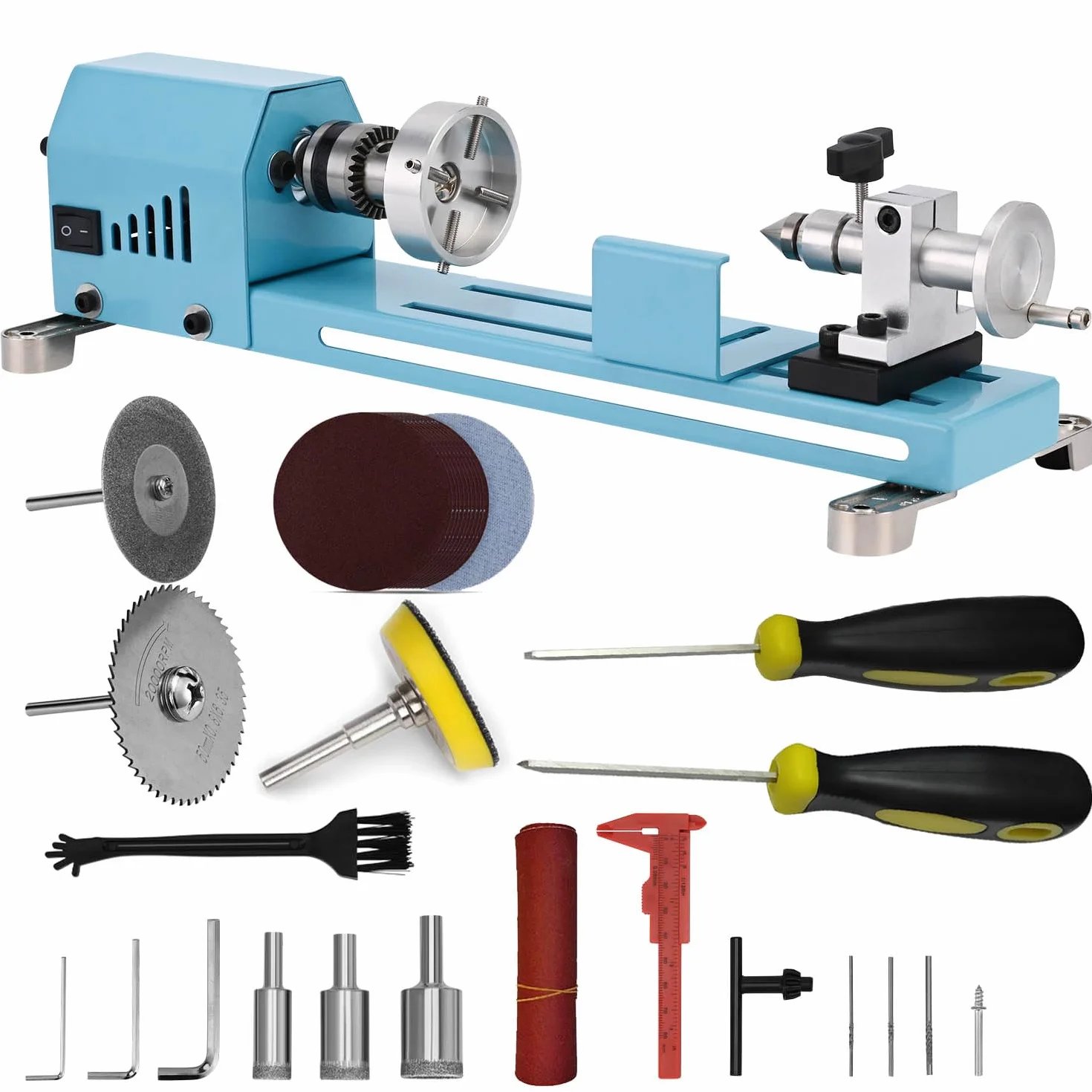 Mini Tornio Multiuso Con Utensili Professionali FesmTek Torno Para Madera Taglio Smerigliatura Lucidatura Tornio Da Banco In Metallo Facile Da Usare