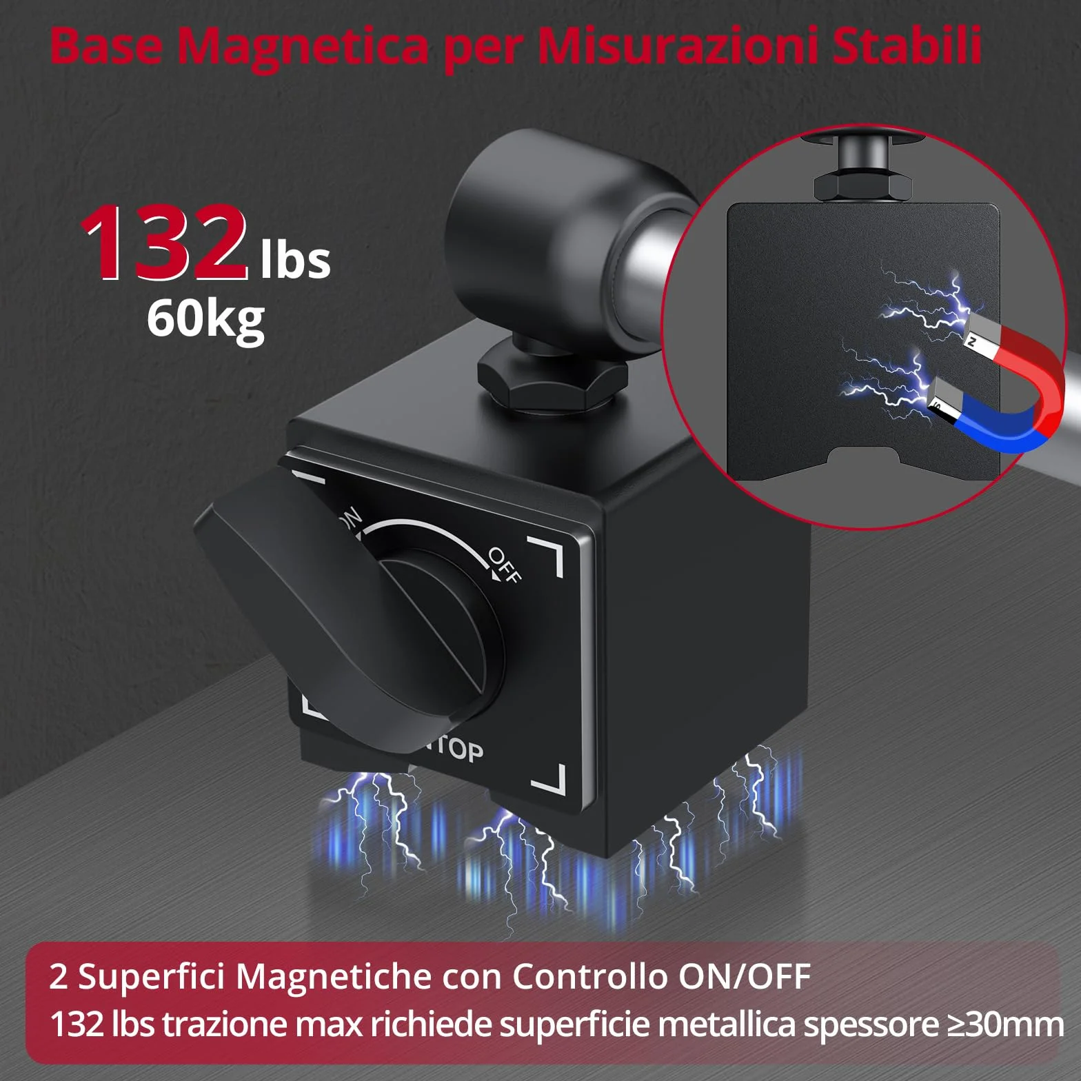 XUNTOP Comparatore Centesimale Meccanico 0-20mm + Base Magnetica Multidirezionale 60KG Misurazione Precisione 0.01mm Set Professionale con Comparatore Test DTI per Tornio, Stampante 3D, CNC, Auto