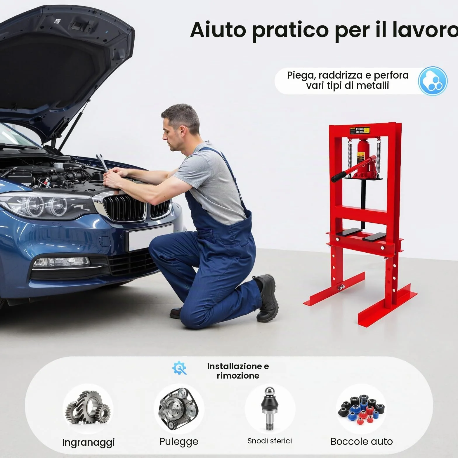 Pressa idraulica 6 tonnellate 125 mm professionale manuale per officina auto fai da te