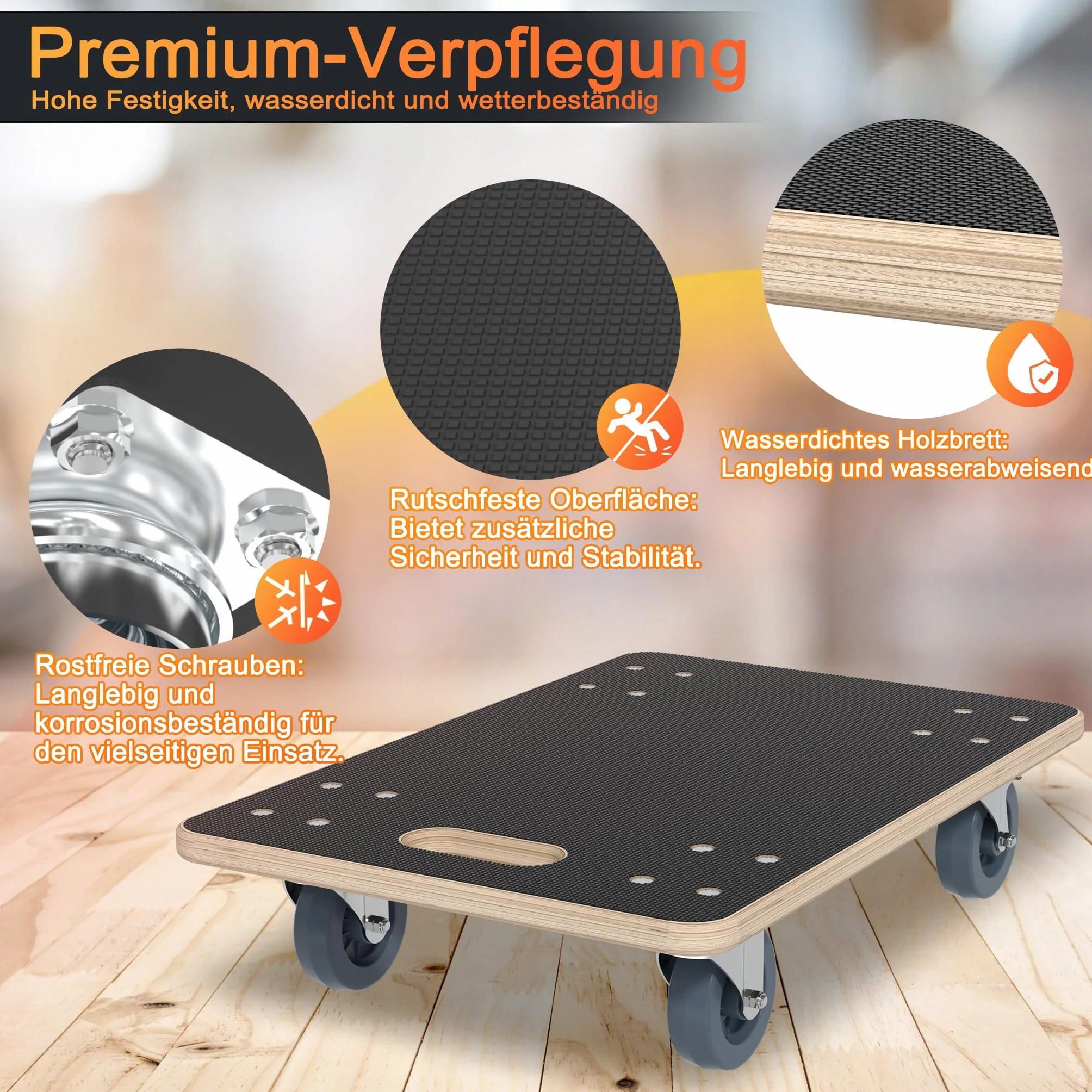 Aufun 2 rotelle per il trasporto, 60 x 40 cm, con freno, per il trasporto con aiuto per il trasporto, trasporto di mobili fino a 200 kg, robusto e sicuro