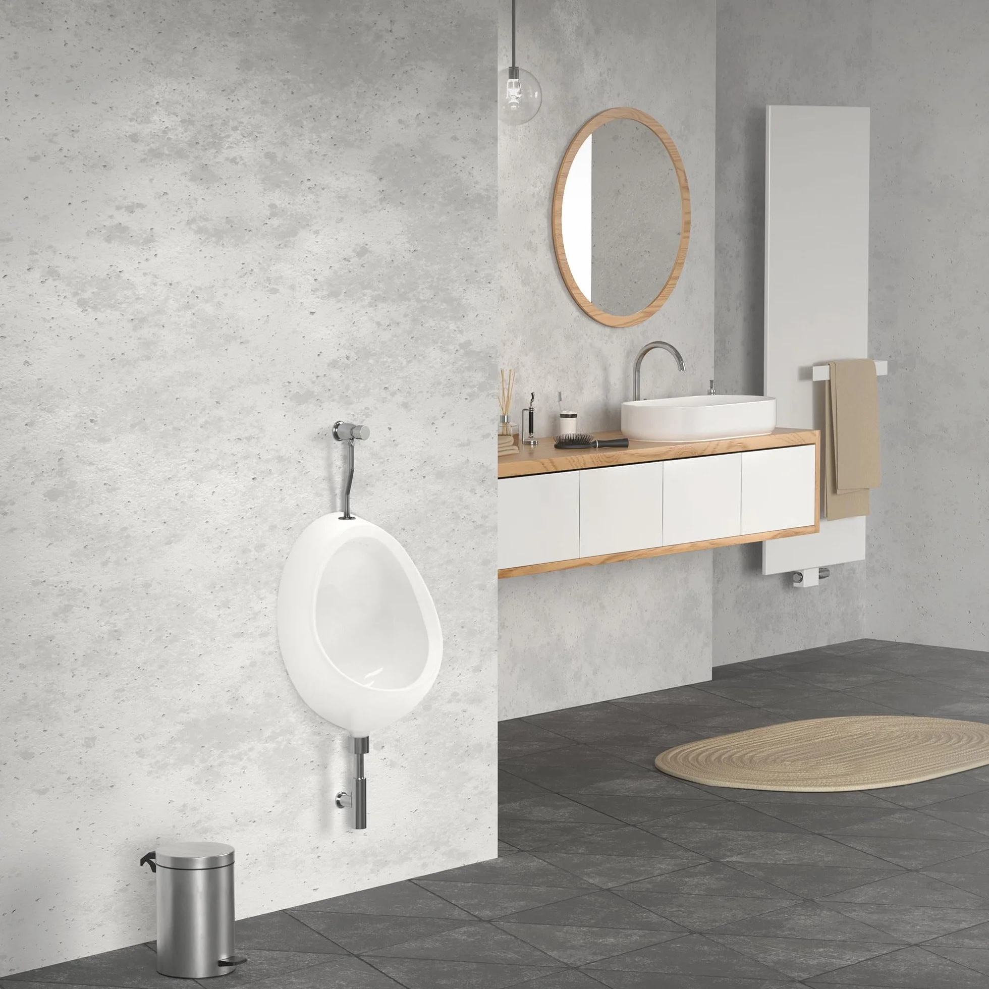 ECD Germany Orinatoio da Parete Sospeso Bianco Ceramica 35x46x30 cm Rotondo Ingresso Acqua dall'Alto Scarico Retro WC Maschile