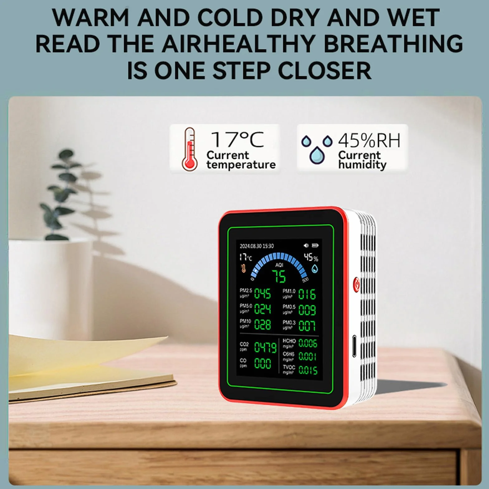 18 in 1 Monitor per qualità aria interna CO2 HCHO TVOC PM2.5 PM10