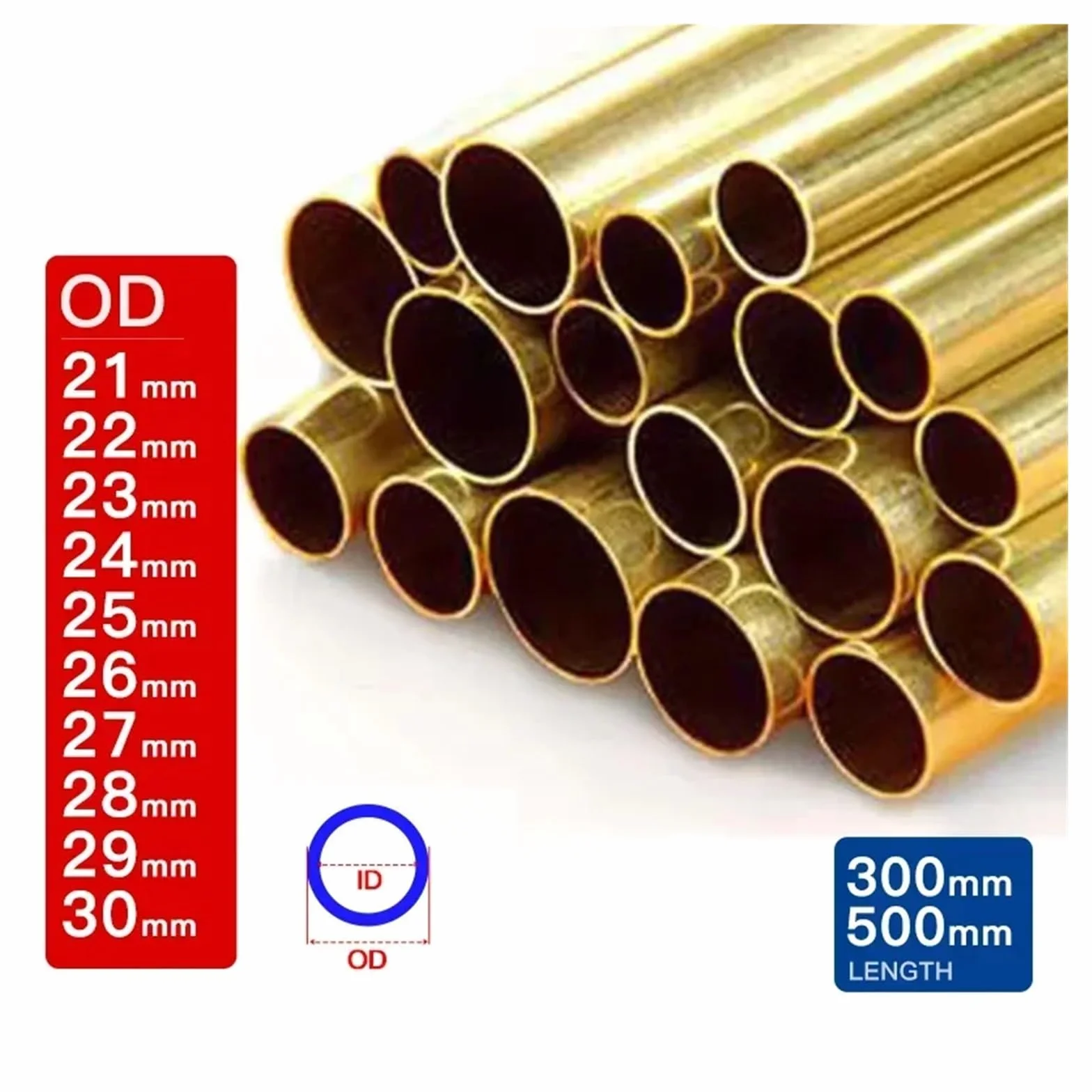 Tubo Ottone Tubo in ottone Diametro esterno 21 22 23 24 25 26 27 28 29 30 mm Lunghezza 300 500 tondo dritto cavo in(500MM_OD 23 X ID 20MM)