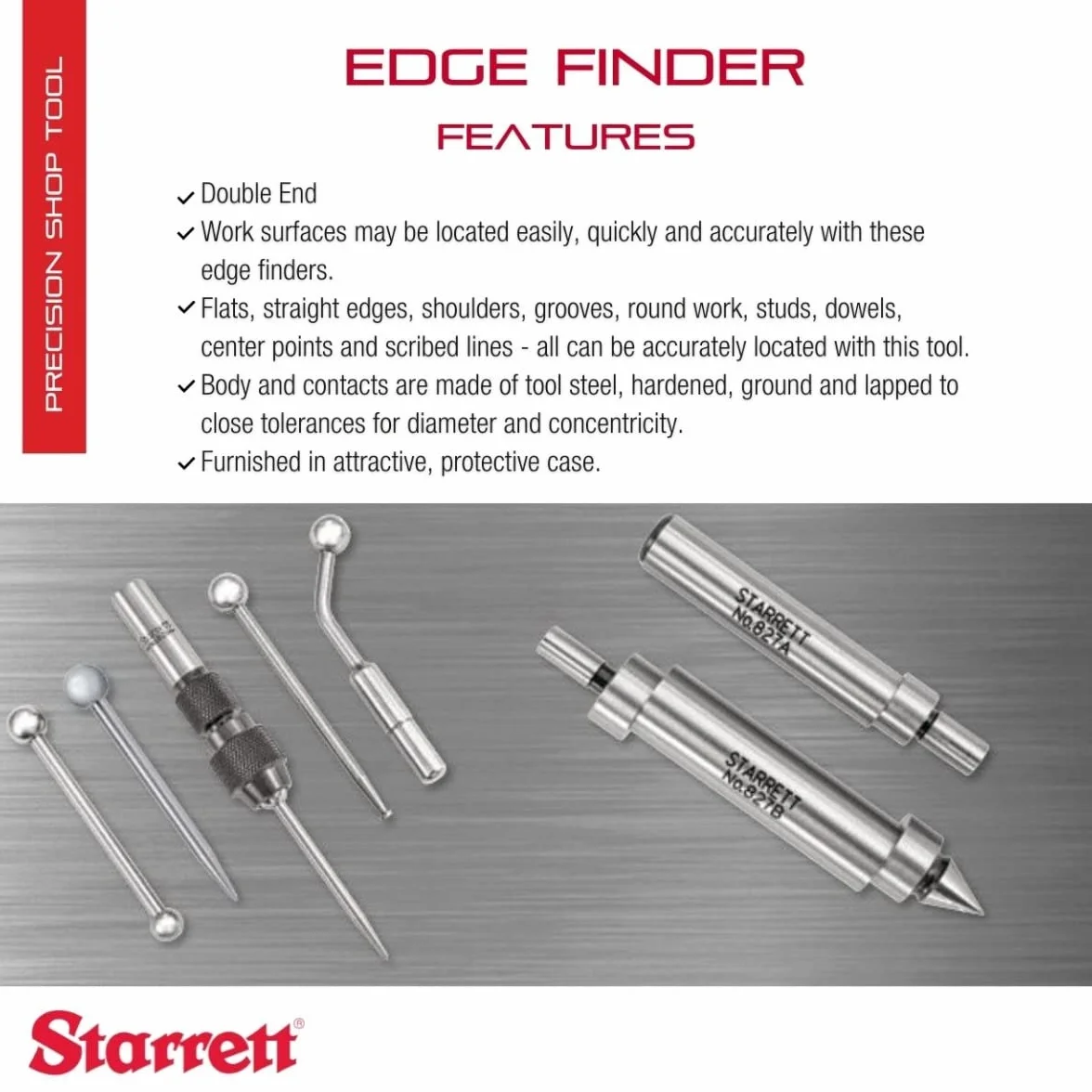 Starrett 827B Cercatore bordo doppio fine contatto a punta 0.5" diametro corpo 0.2" diametro contatto