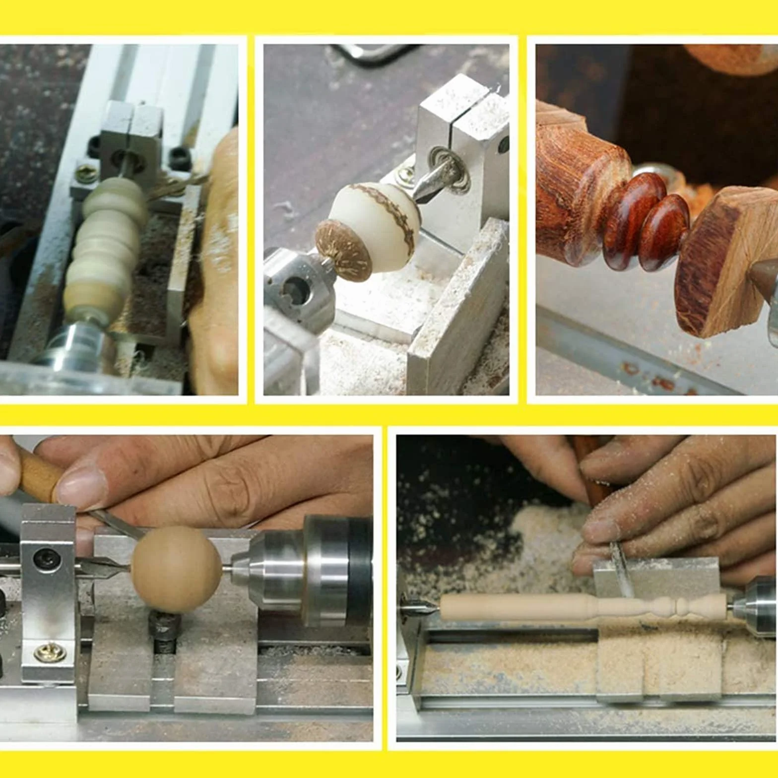 200W Mini Tornio Per Legno, Mini Tornio Per Metallo Mini Fai-Da-Te Tornio Per Legno Rettifica Lucidatura Utensile Per Trapano Mini Tornio A Velocità Variabile Tornio Parallelo (EU Plug)