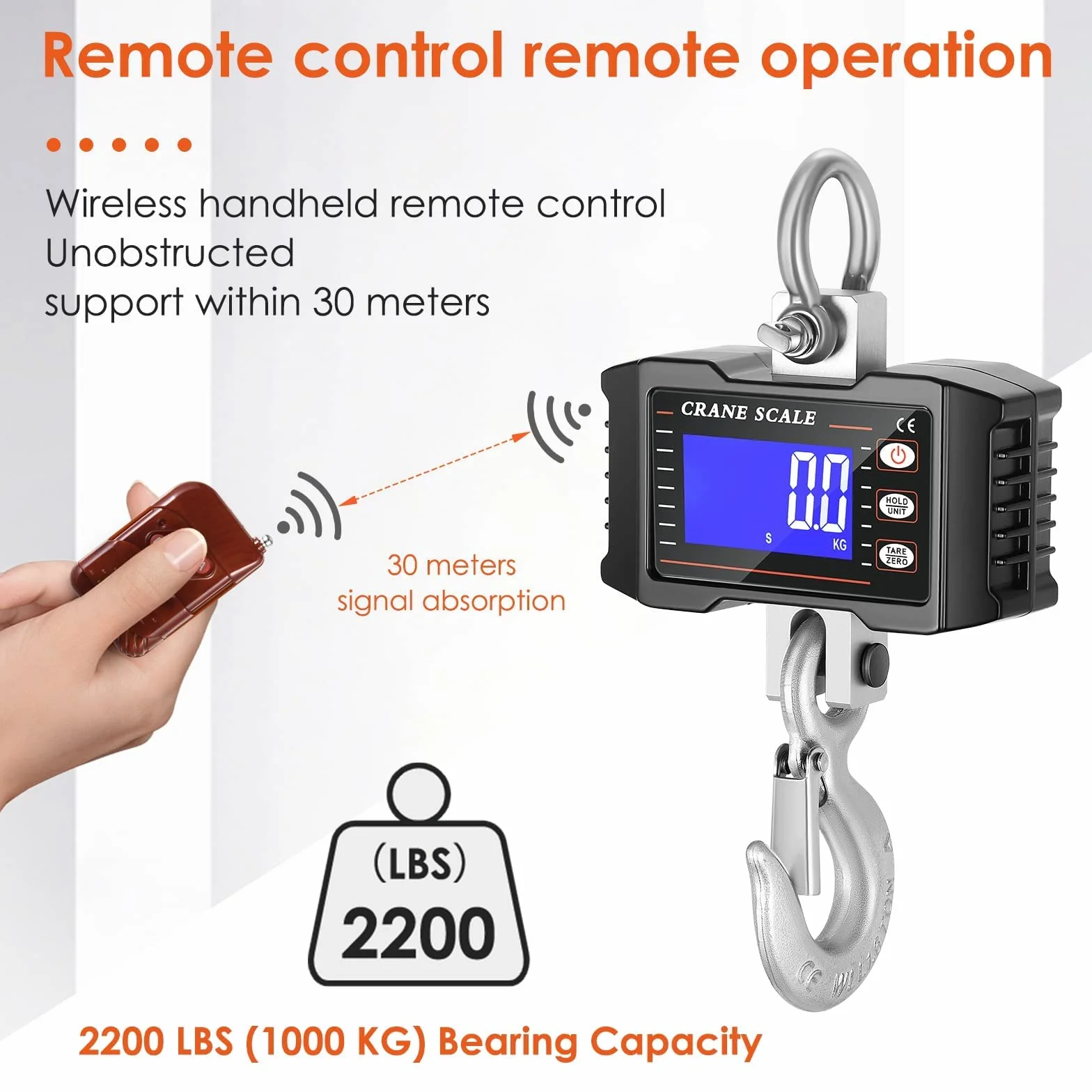 Bilancia per Gru 1000kg/2000LBS, Crtkoiwa Bilancia Industriale Display LCD Bilancia di Precisione Bilancia a Gancio Bilancia Elettronica per Gru Bilancia Sospesa con Telecomando