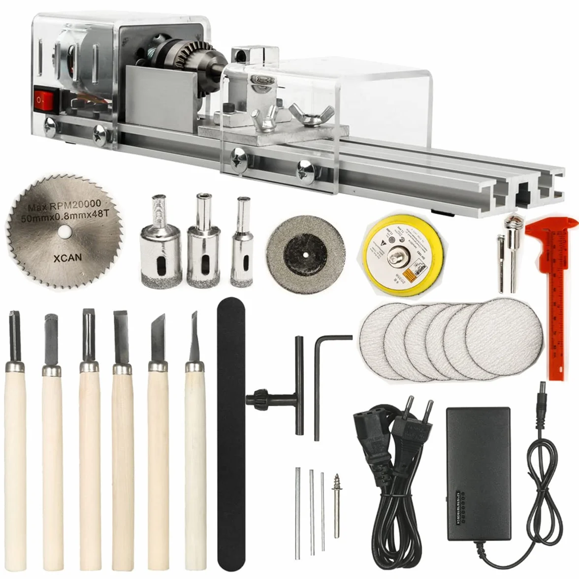 Prakti Mini tornio fai da te per la lavorazione del legno, fresatrice per levigatura, perline per lucidatura, set di utensili rotanti, spina europea