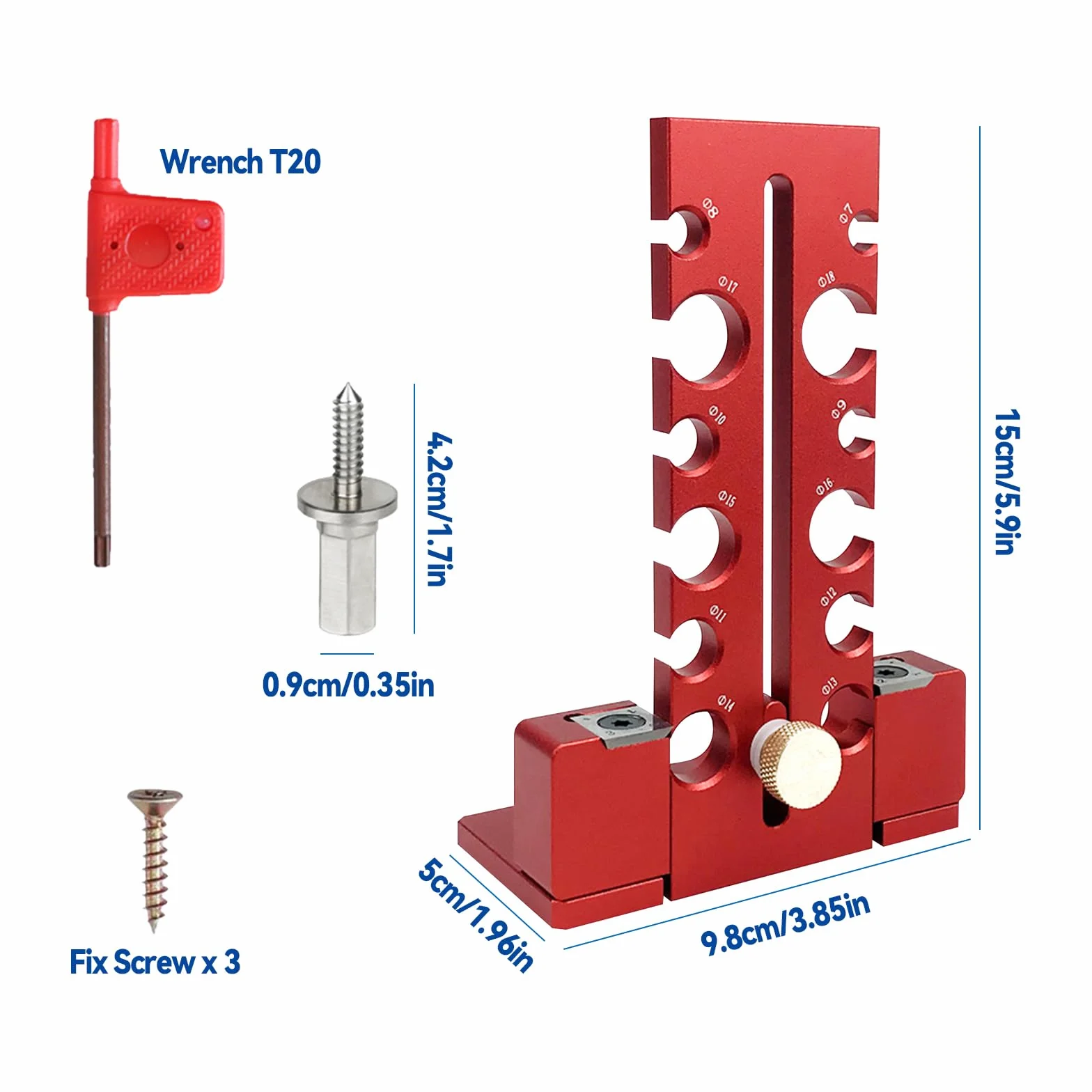 Kit per la creazione di tasselli, 12 fori, 7-18 mm, asta rotonda per fresatura, strumento ausiliario con lama in carburo, taglio a doppio taglio (rosso)