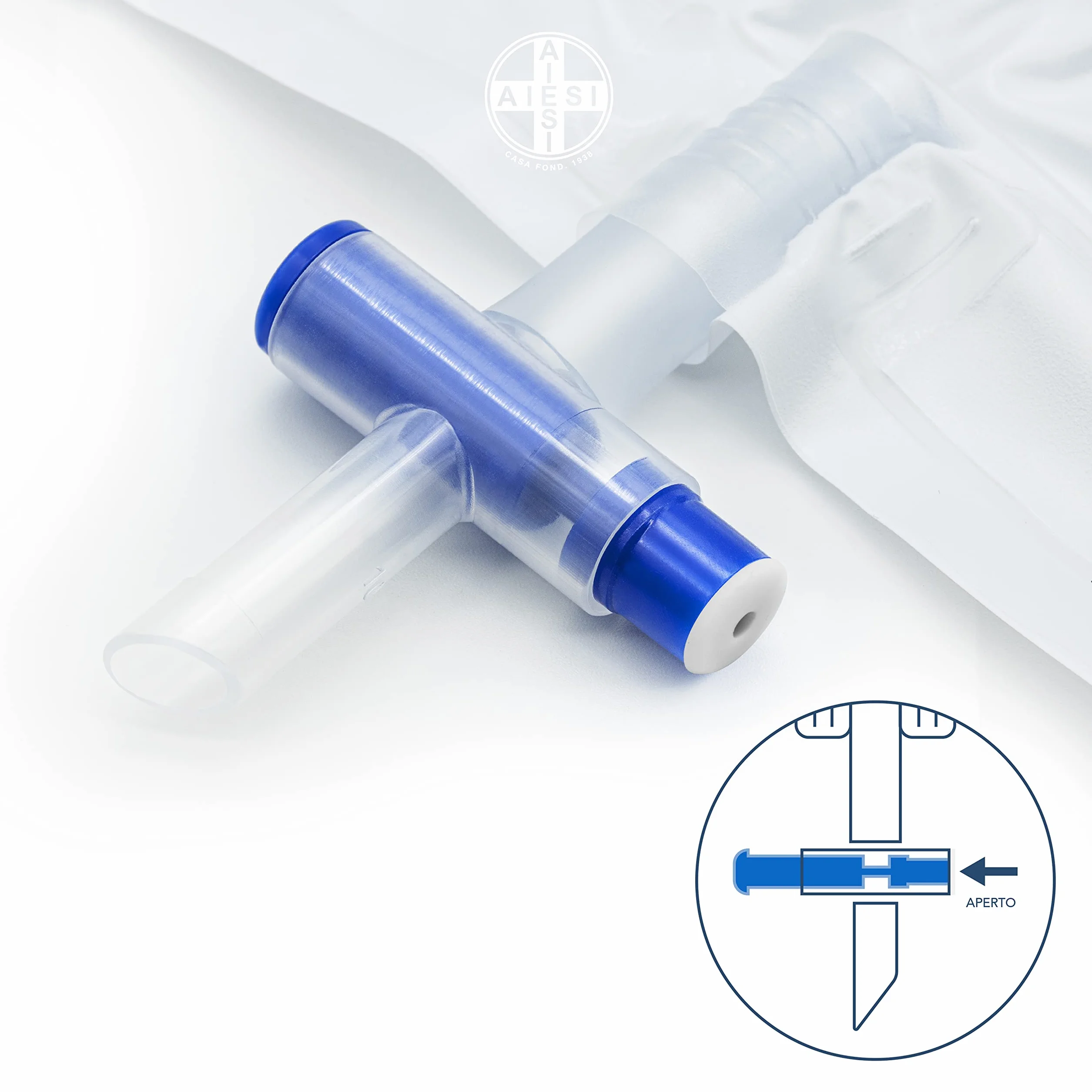 AIESI® Sacche per urina da gamba 750 ml tubo 10 cm 50 pezzi con rubinetto di scarico a croce T e valvola anti-reflusso HOSPI-GO