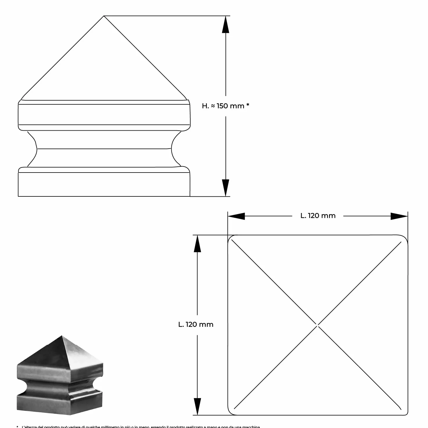M.P. Metalli - Copri piantane, colonne e pilastri in lamiera grezza saldata da finire a piacimento 120x120 mm H. ≈ 150 mm. | Set da 2 pezzi | Made in Italy