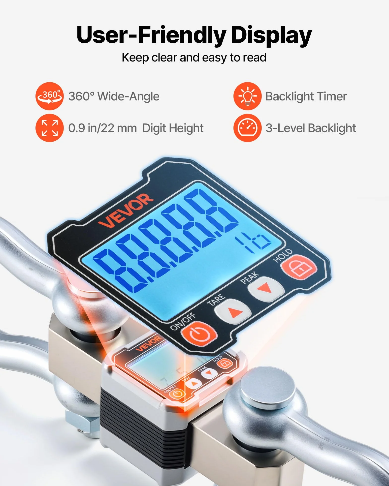 VEVOR Bilancia Digitale per Gru Carico 10 Tonnellate, Bilancia Industriale Sospesa Cassa Alluminio Display LCD Divisione 2 kg
