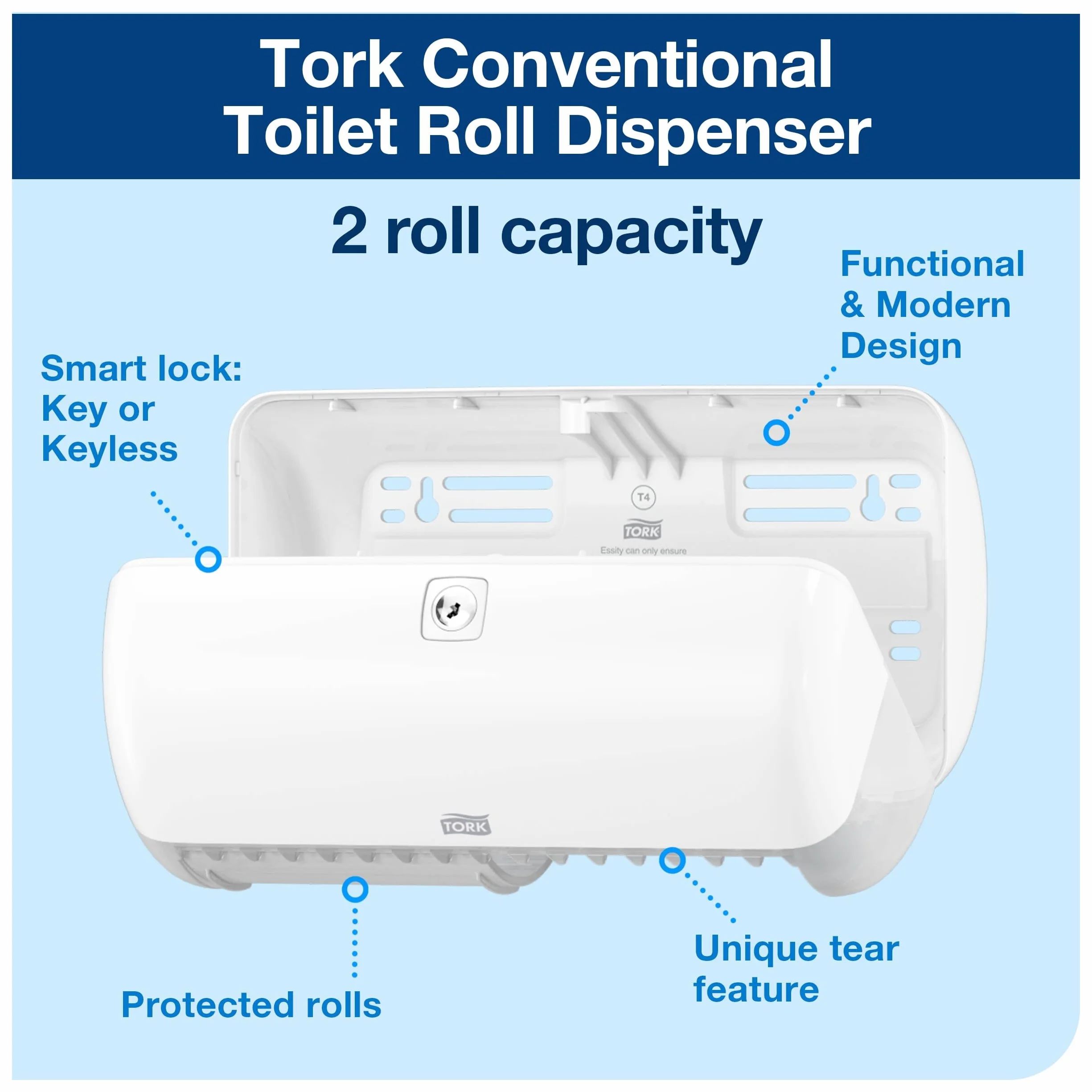 Tork 557000 Dispenser doppio rotolo Carta Igienica T4, 15,8x28,6x15,3 cm, Elevation Design bianco