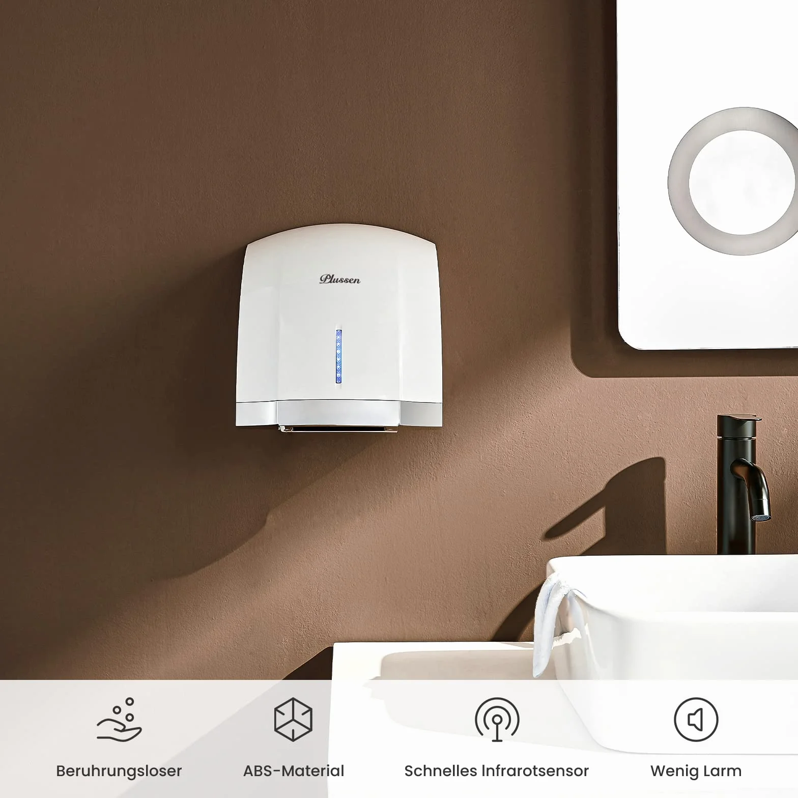 Asciugamani Automatico Elettrico da Parete con Sensore Fotocellula, 220-240V, 40 dB, Coperchio ABS
