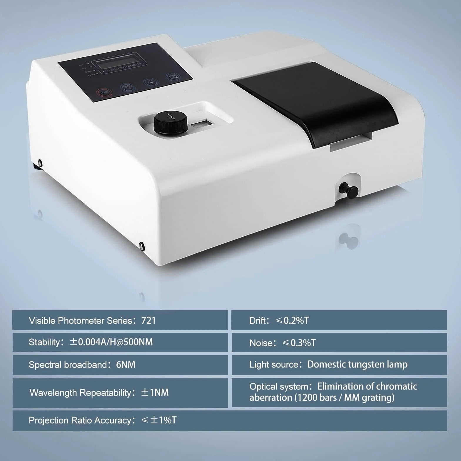 Spettrofotometro Portatile 721 Visibile da Laboratorio Digitale 350-1020 nm Lampada al Tungsteno 6 nm