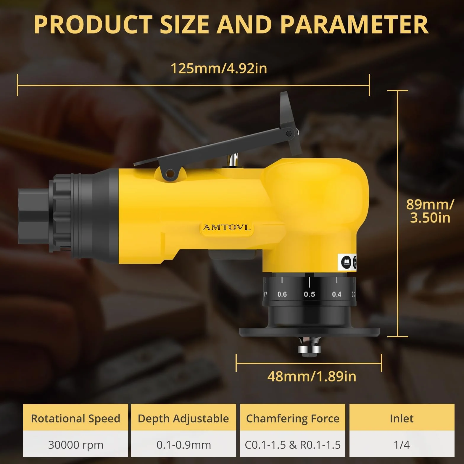 AMTOVL Macchina per Smussatura Pneumatica Manuale 30000 rpm 4 Velocità Regolabili Kit Sbavatura ad Angolo