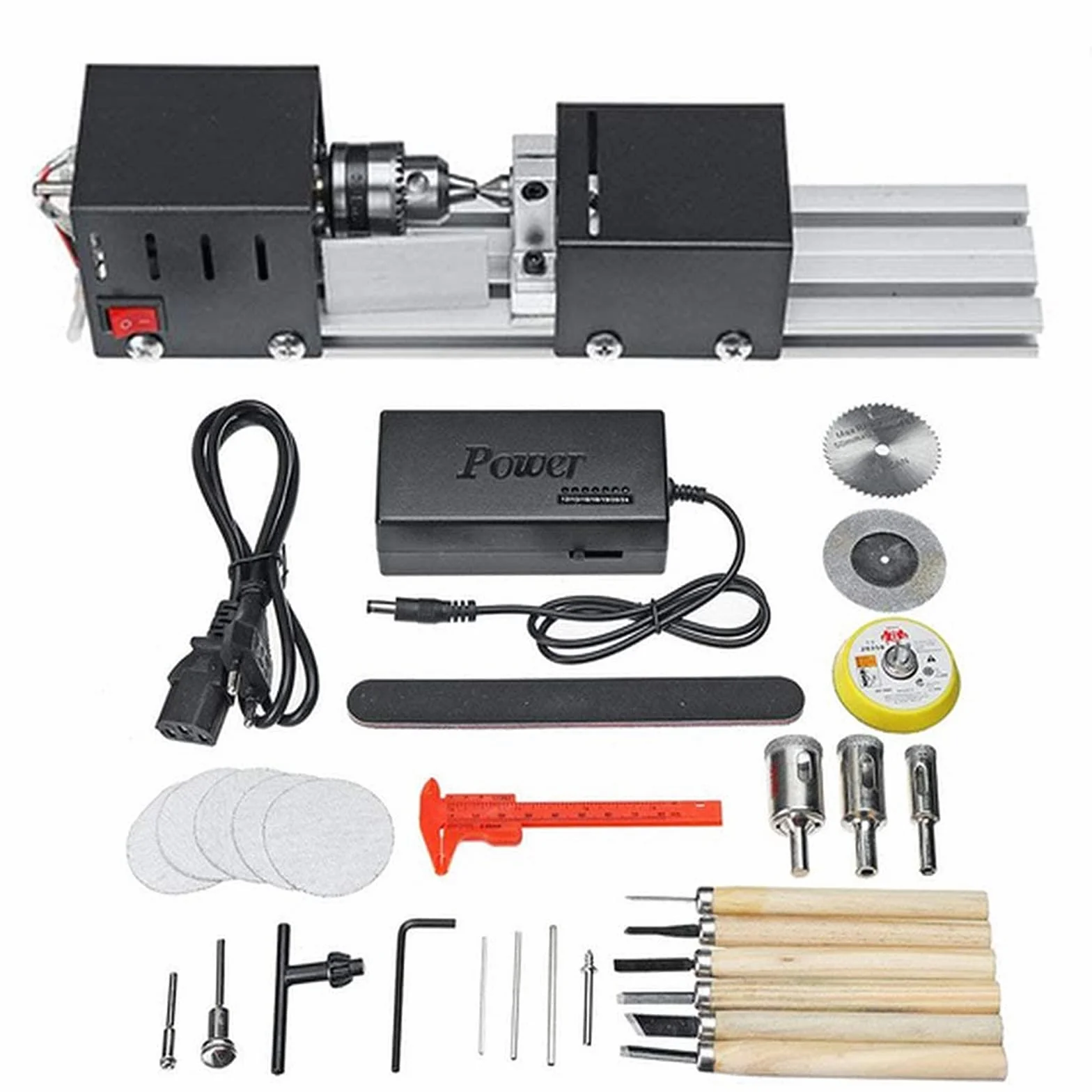 200W Mini Tornio Per Legno, Mini Tornio Per Metallo Mini Fai-Da-Te Tornio Per Legno Rettifica Lucidatura Utensile Per Trapano Mini Tornio A Velocità Variabile Tornio Parallelo (EU Plug)