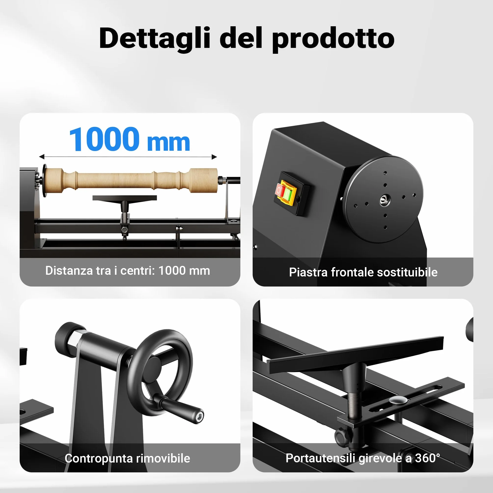 Tornio per legno da 400 watt 1000 mm diametro 350 mm per tornitura legno