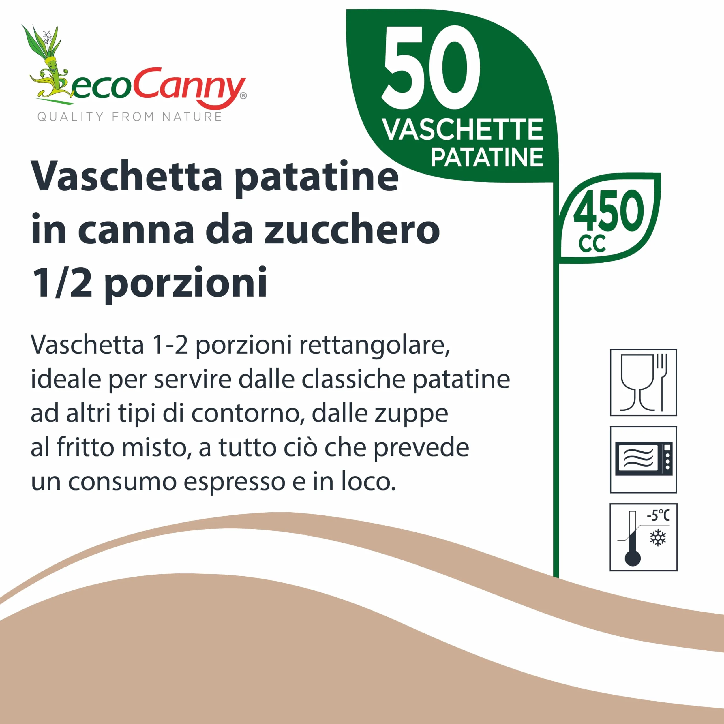 Vaschetta Biodegradabile in Canna da Zucchero 450cc 173x123xh40mm 50 Pezzi