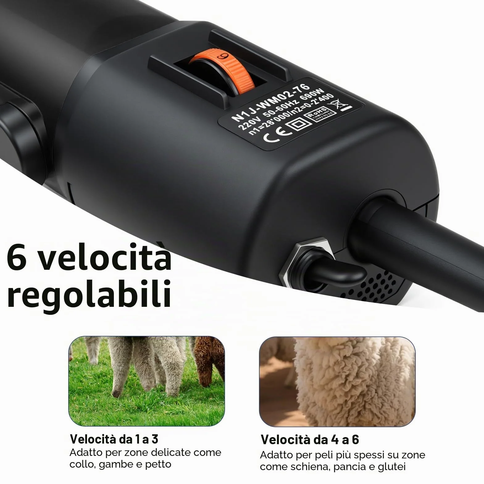 690W Tosatrice Elettrica Professionale per Cavalli, Sinbide-Tosatrice Professionale Tosatura per Pecore Efficiente Risparmio di Lavoro,per Lana di Pecore, Montoni e Capre,Motore Potente