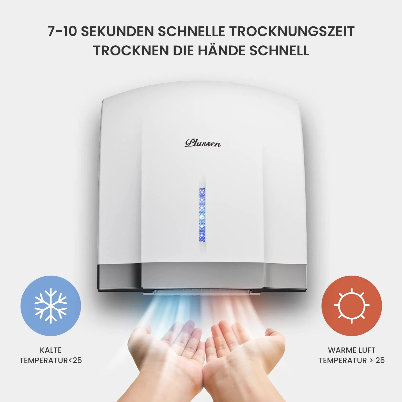 Asciugamani Automatico Elettrico da Parete con Sensore Fotocellula, 220-240V, 40 dB, Coperchio ABS