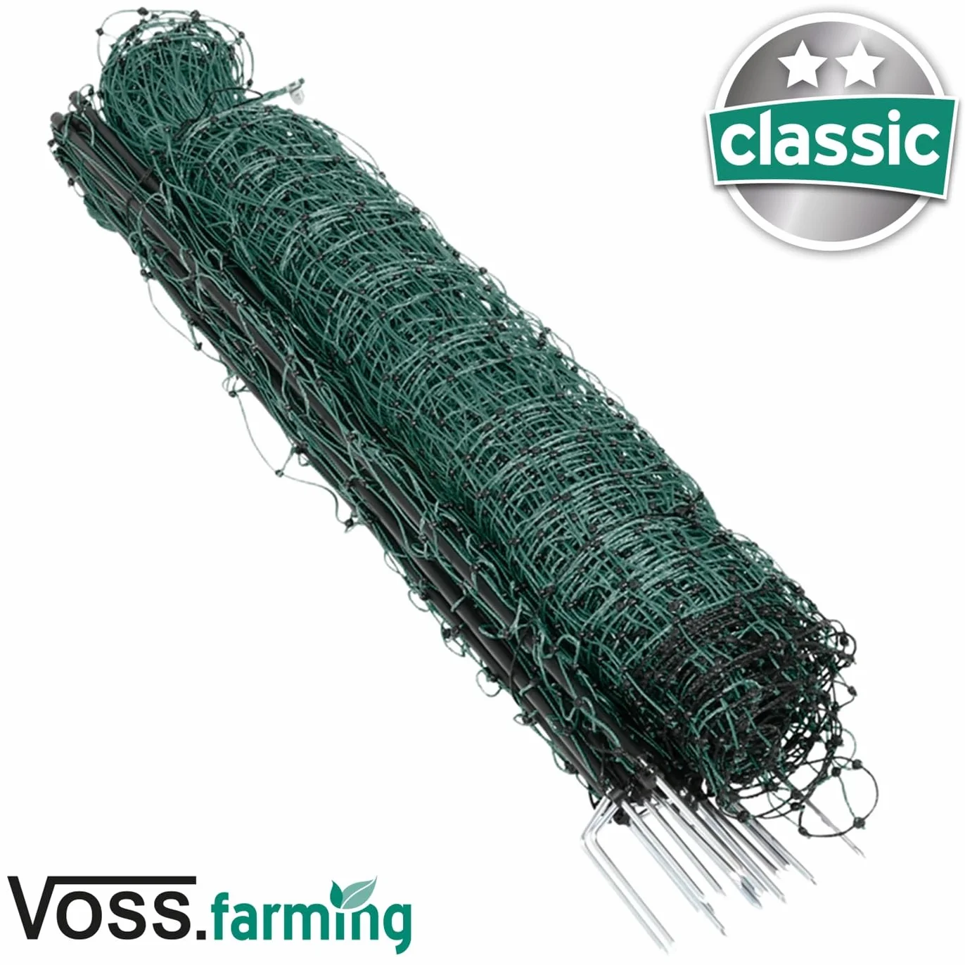 VOSS.farming Rete pollame Classic per recinzioni elettrificabili, 112 cm di Altezza e 25 m di Lunghezza, a Punta Doppia, Dotata di 9 Pali, Colore Verde