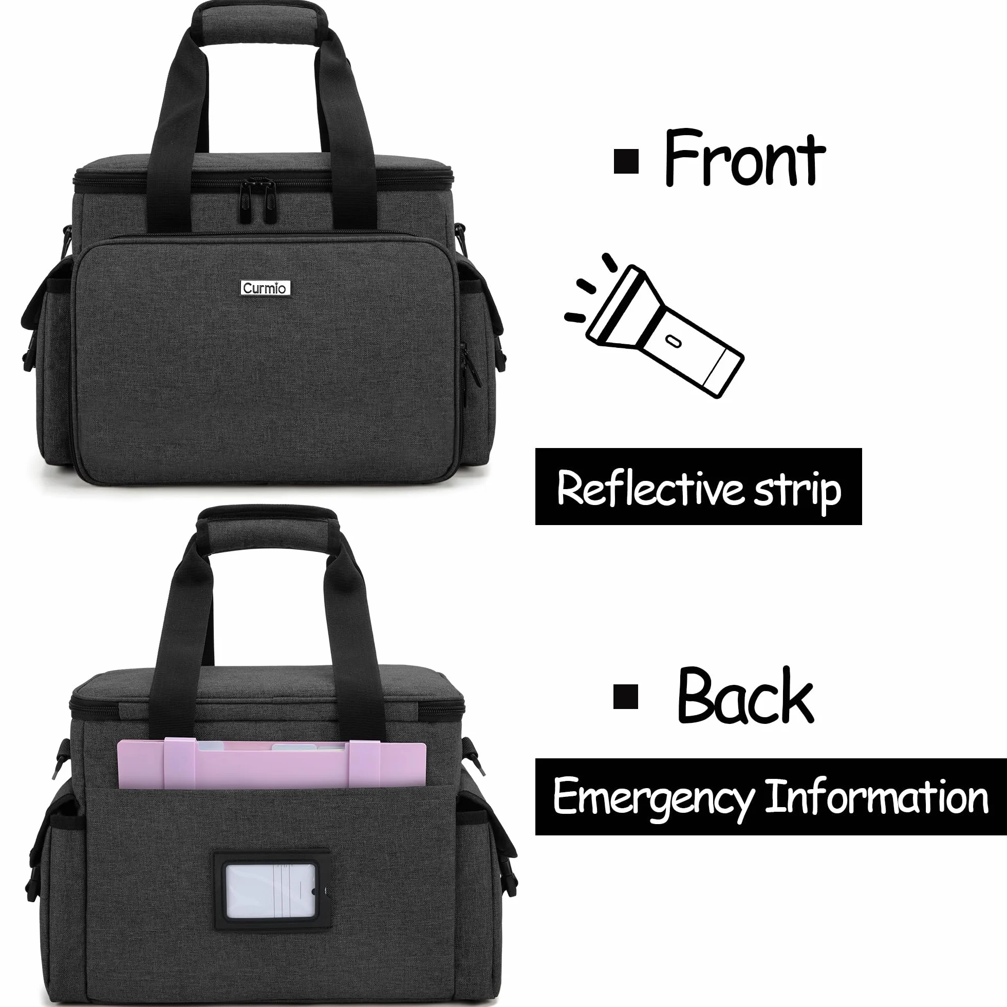 CURMIO Borsa per Infermiere Domiciliare, Organizer Forniture Mediche Con Tracolla e Divisori Rimovibili per Fisioterapisti, Medici, Personale Sanitario, Solo Borsa Medica, Nero