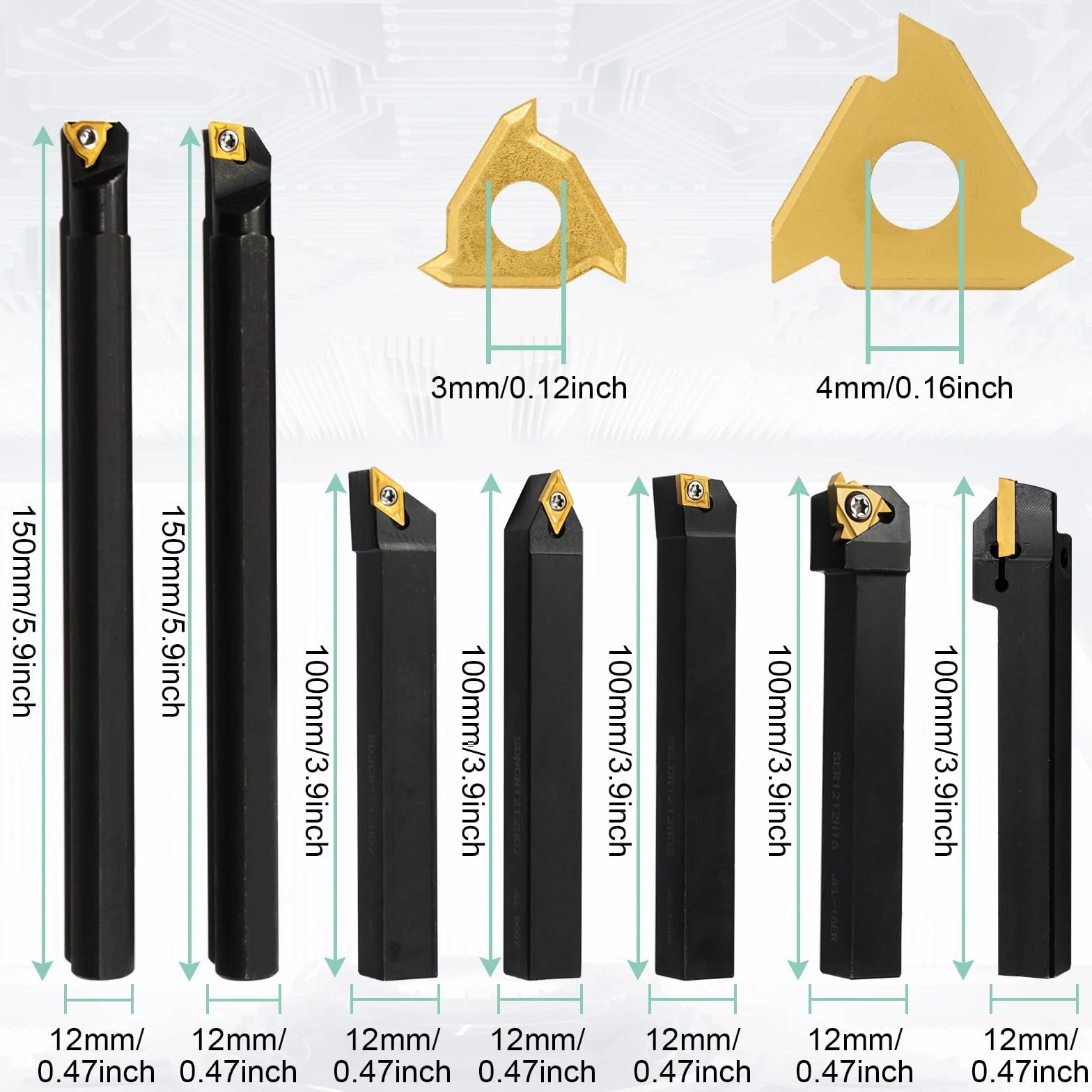 21 Pezzi Utensili Tornio per Metallo Tornio Turning Tool Multifunzione Duro Inserti Titolari Bar Alesatore con Chiavi per Supporto dell'Utensile con Inserti in Carburo (12 MM)