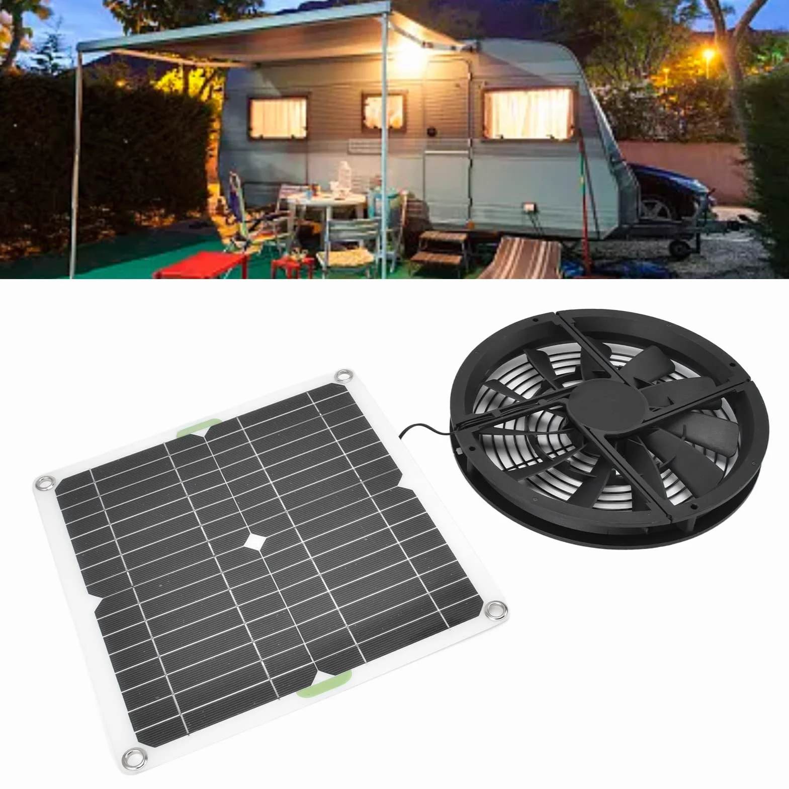 VBESTLIFE Ventilatore a Pannello Solare, Riduce la Temperatura Interna, con Una Rete di Protezione, per Ventilatore da Campeggio, Caravan, Yacht, Cuccia, pollaio