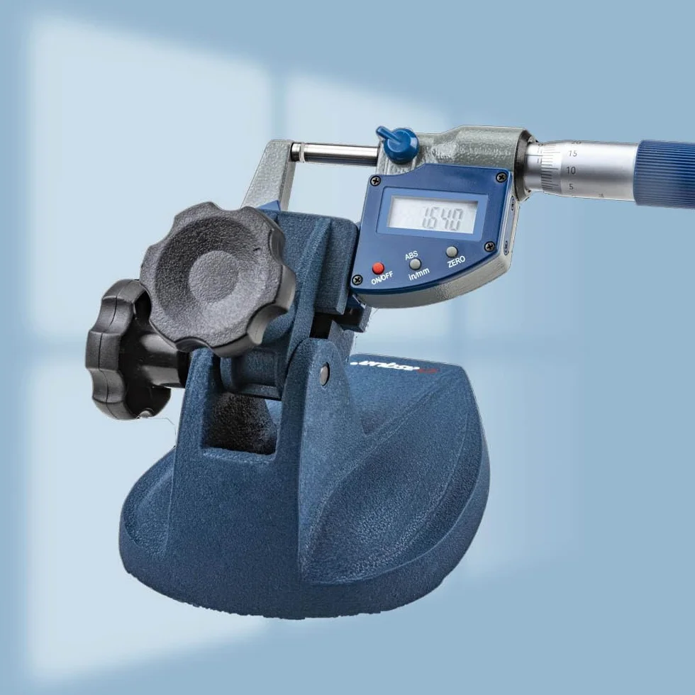 Dasqua Micrometer Stand Base z Regulowanym Kątem, Stalowy Uchwyt z Podwójnym Łożyskiem Antypoślizgowym do Mikrometrów Zewnętrznych