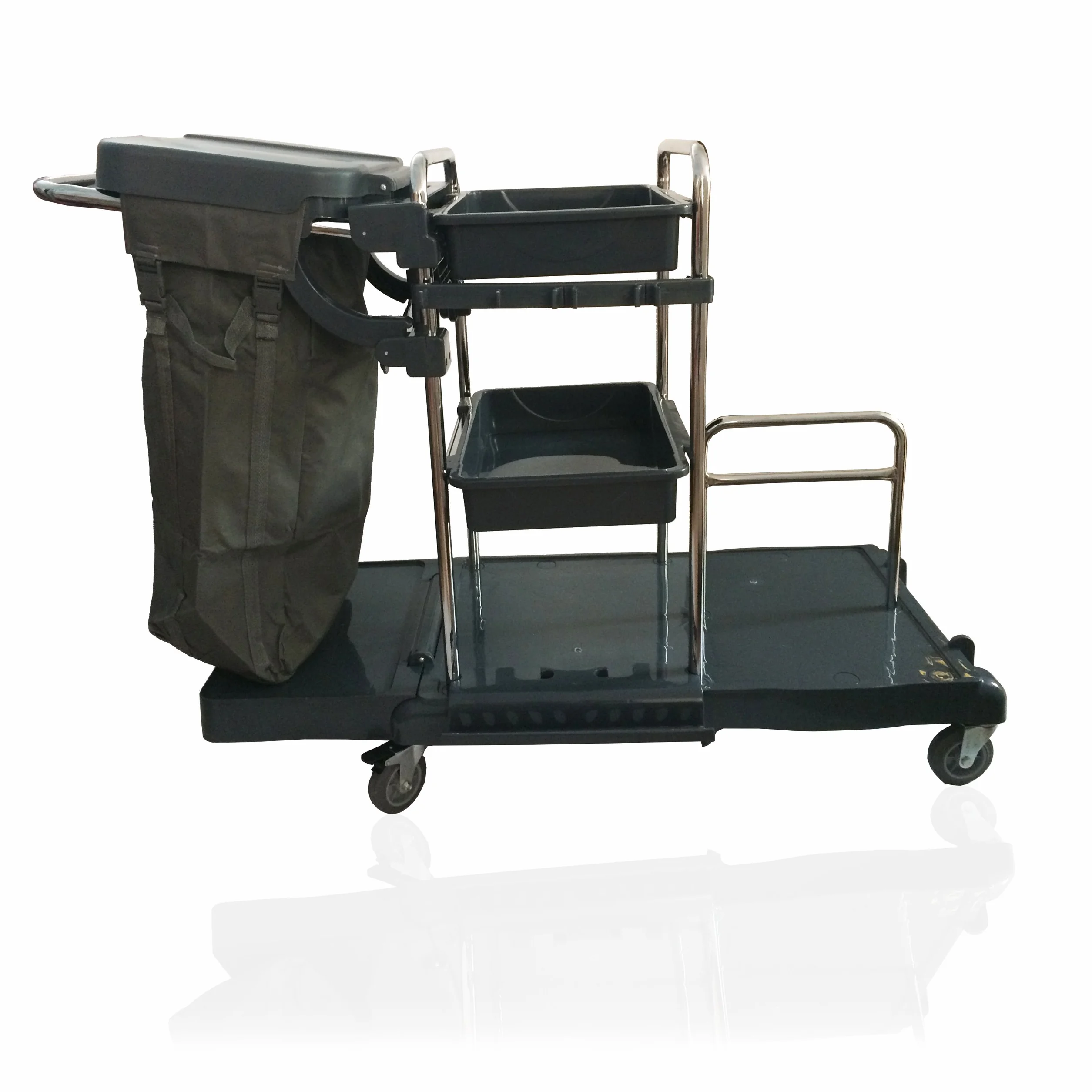 Mr. Mop Carrello Pulizie Lavapavimenti 4 Cuscinetti a Sfera Ruote Orientabili 4x6 l Secchio 2x24 l Spremi Scopa a Frange 2 Ripiani Portaoggetti 1 Ripiano e Supporto Sacco Spazzatura