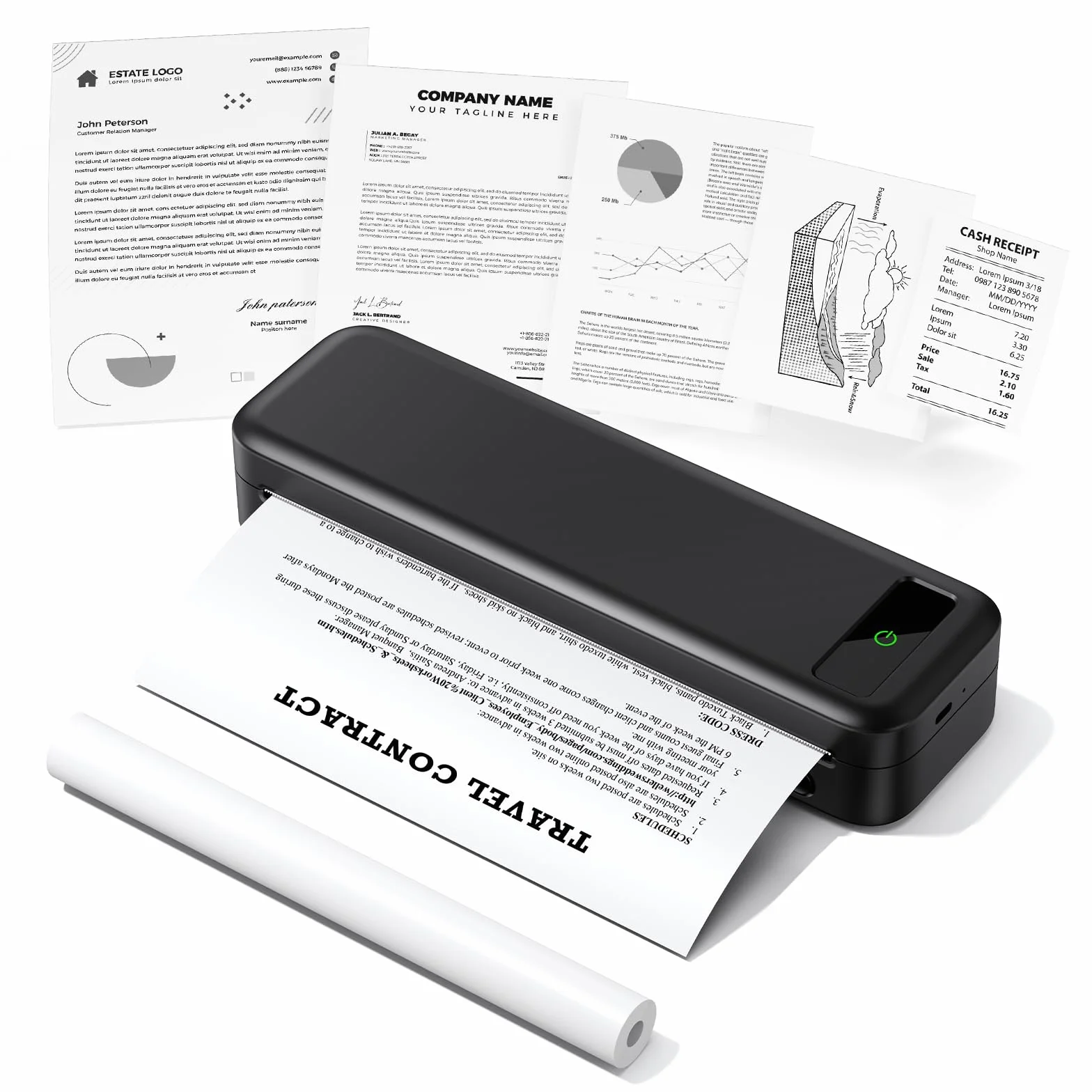 TATTMUSE Stampante Portatile A4, Stampante Termica Wireless Bluetooth per iPhone/PC/Contratti