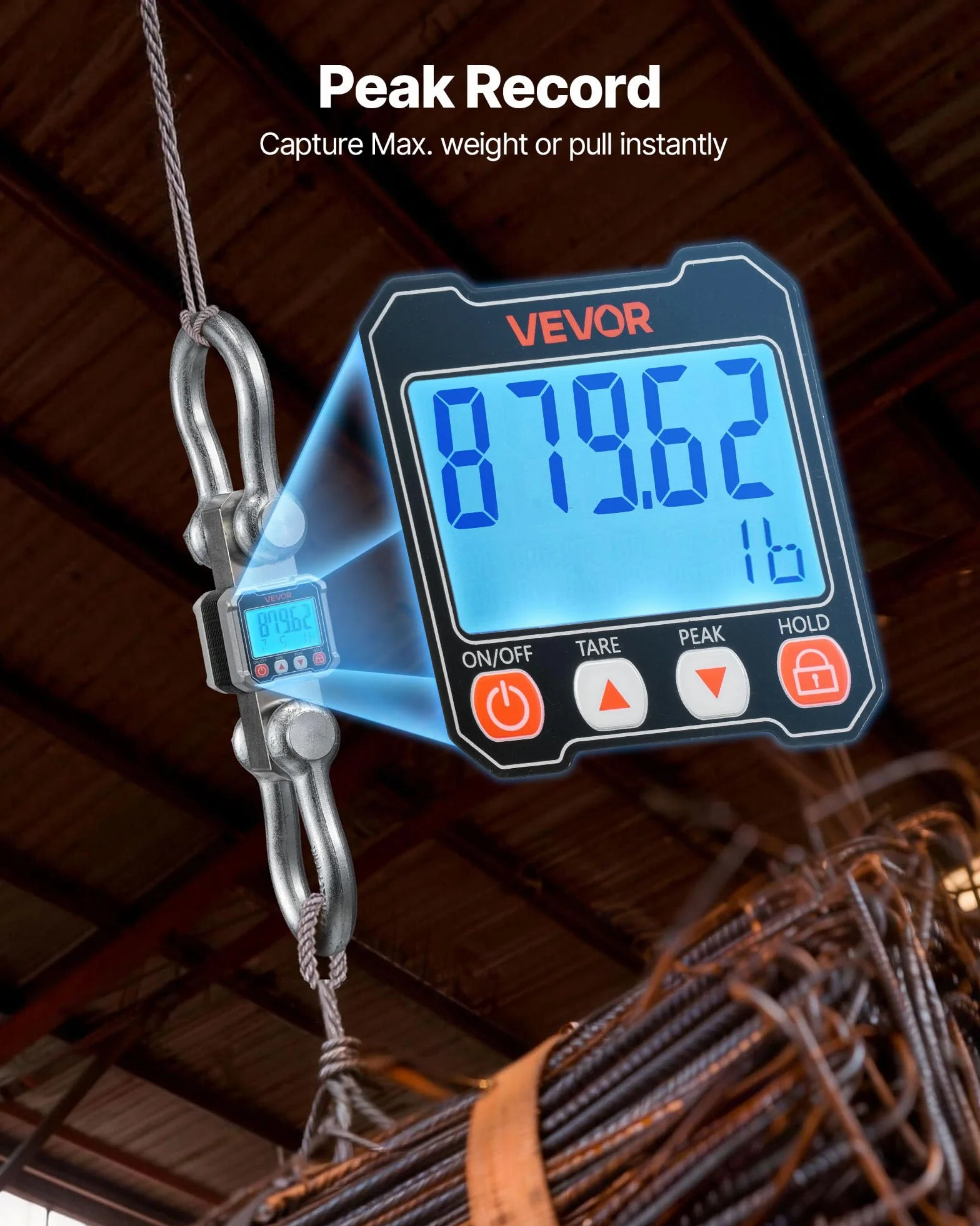 VEVOR Bilancia Digitale per Gru Carico 10 Tonnellate, Bilancia Industriale Sospesa Cassa Alluminio Display LCD Divisione 2 kg