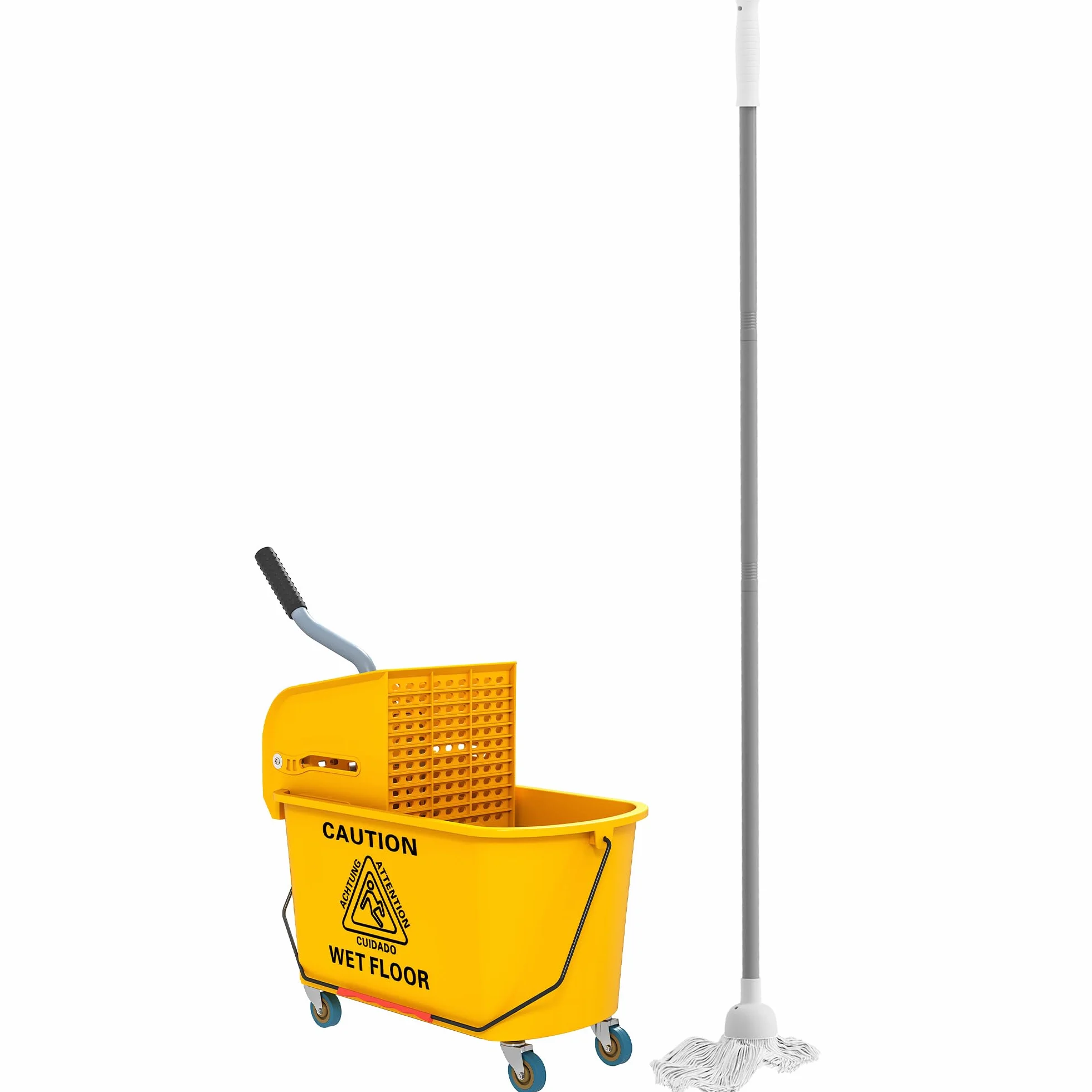 HOMCOM Carrello Pulizie 20L con Mocio e Secchio Lavapavimenti, Strizzatore Plastica, 4 Ruote, Giallo