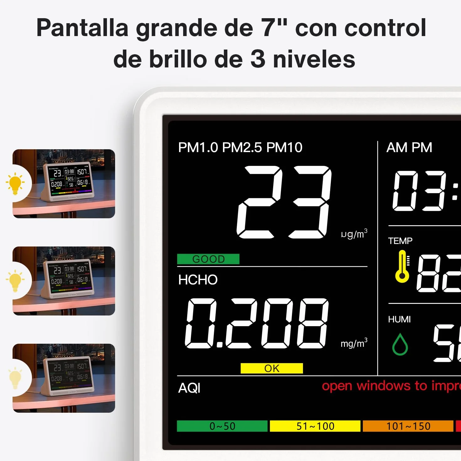Monitor Qualità dell'Aria Indoor 16-in-1 bonoch Display 7" CO2 TVOC PM2.5 PM1.0 PM10 HCHO Temperatura Umidità AQI