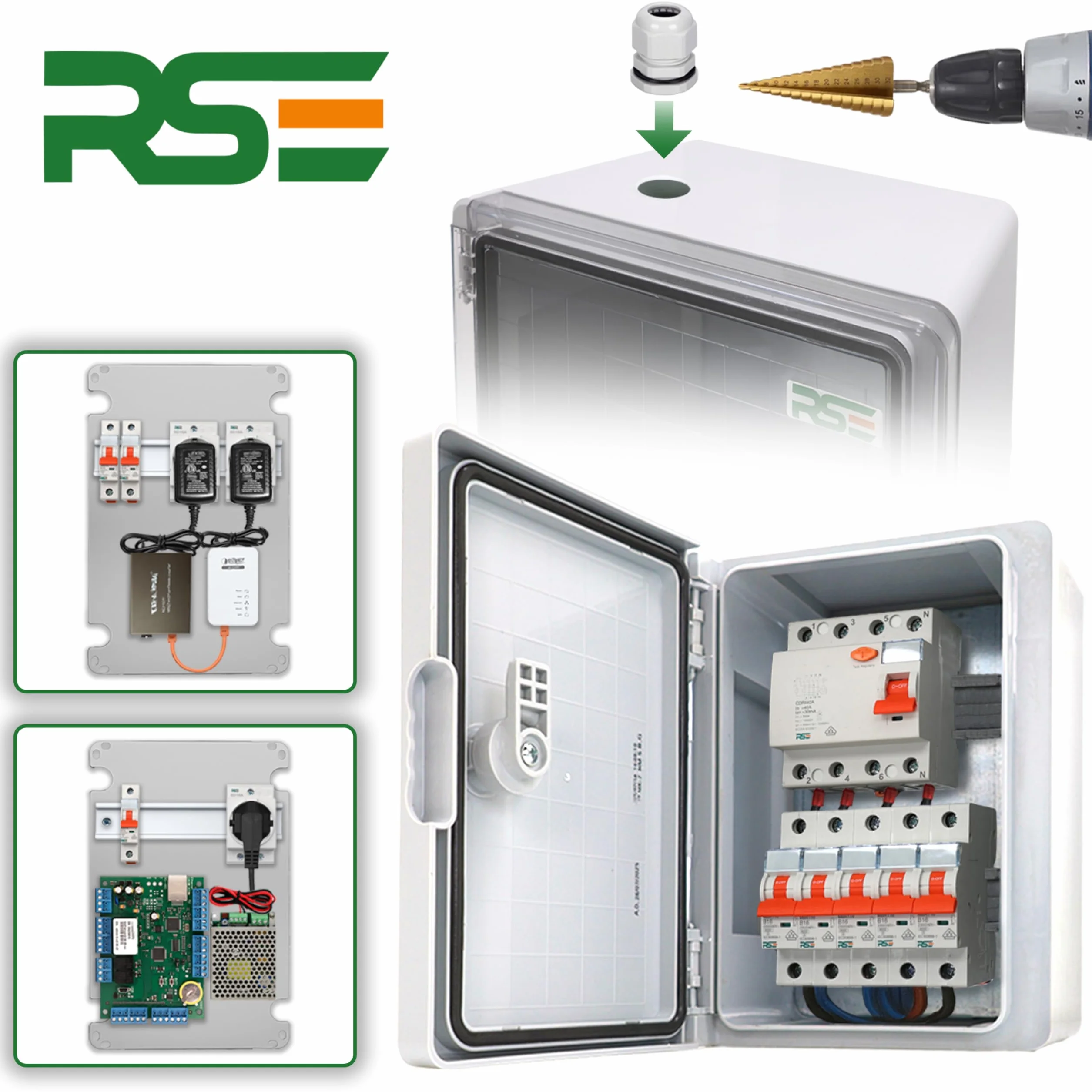 RSE Alloggiamento in plastica ABS, IP65, da parete, alloggiamento industriale, alloggiamento vuoto, nero, piastra di montaggio, blocco 400 x 600 x 200 mm