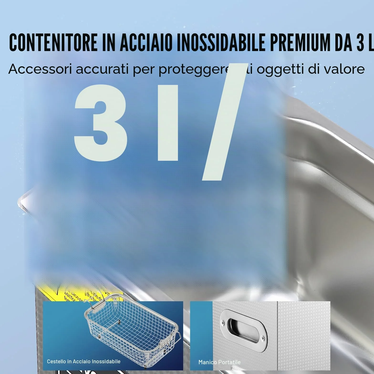 VEVOR Pulitore a Ultrasuoni Digitale in Acciaio Inox Capacità 3 Litri con Riscaldamento Tempo Temperatura Regolabile, Macchina Pulitrice a Ultrasuoni da Gioielli Occhiali Orologi Laboratorio Clinico