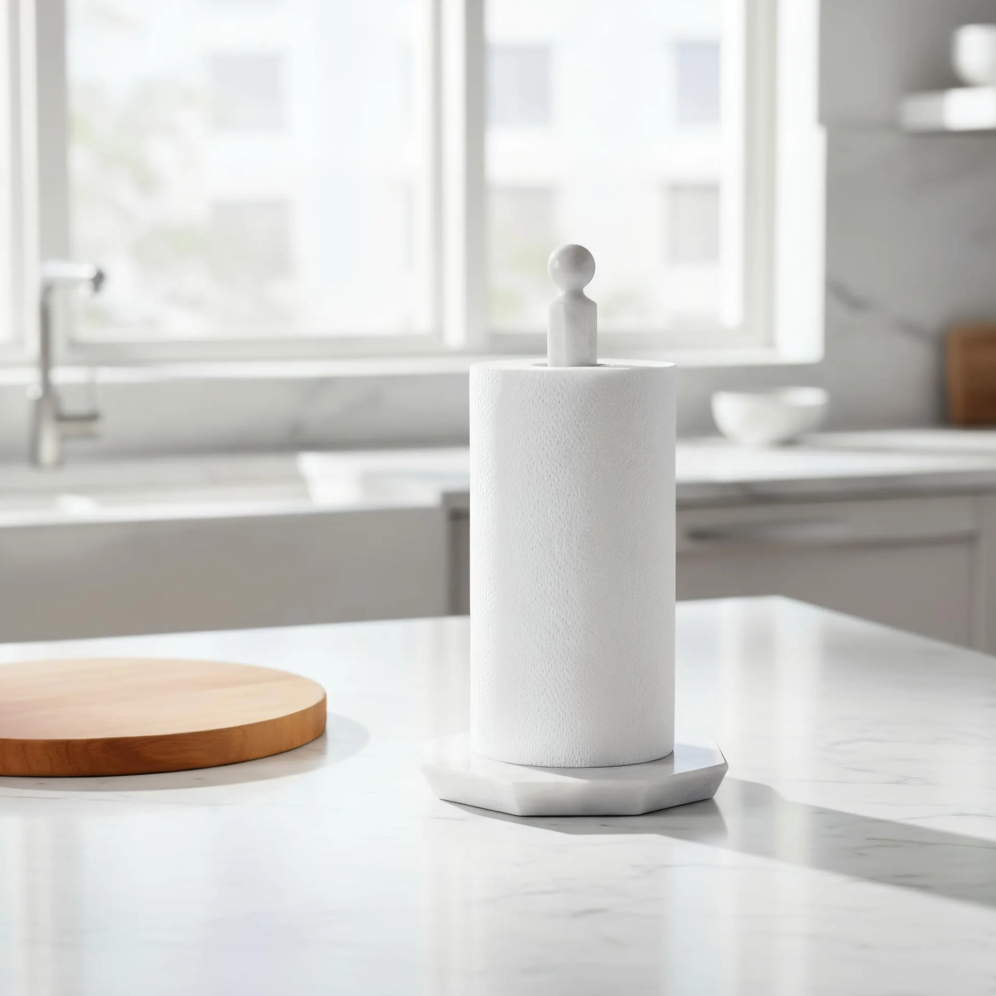 Portasciugamani di carta in marmo bianco 31 cm fatto a mano per cucina bagno elegante design pietra organizer asciugamani