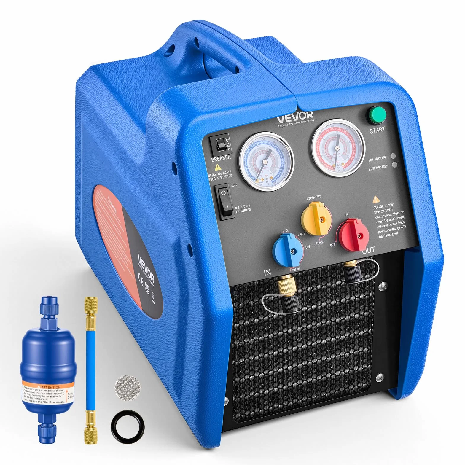 VEVOR Stazione di Recupero Refrigerante Portatile 3/4 CV Macchina Monocilindrico 1450 giri/min 0-40 ℃