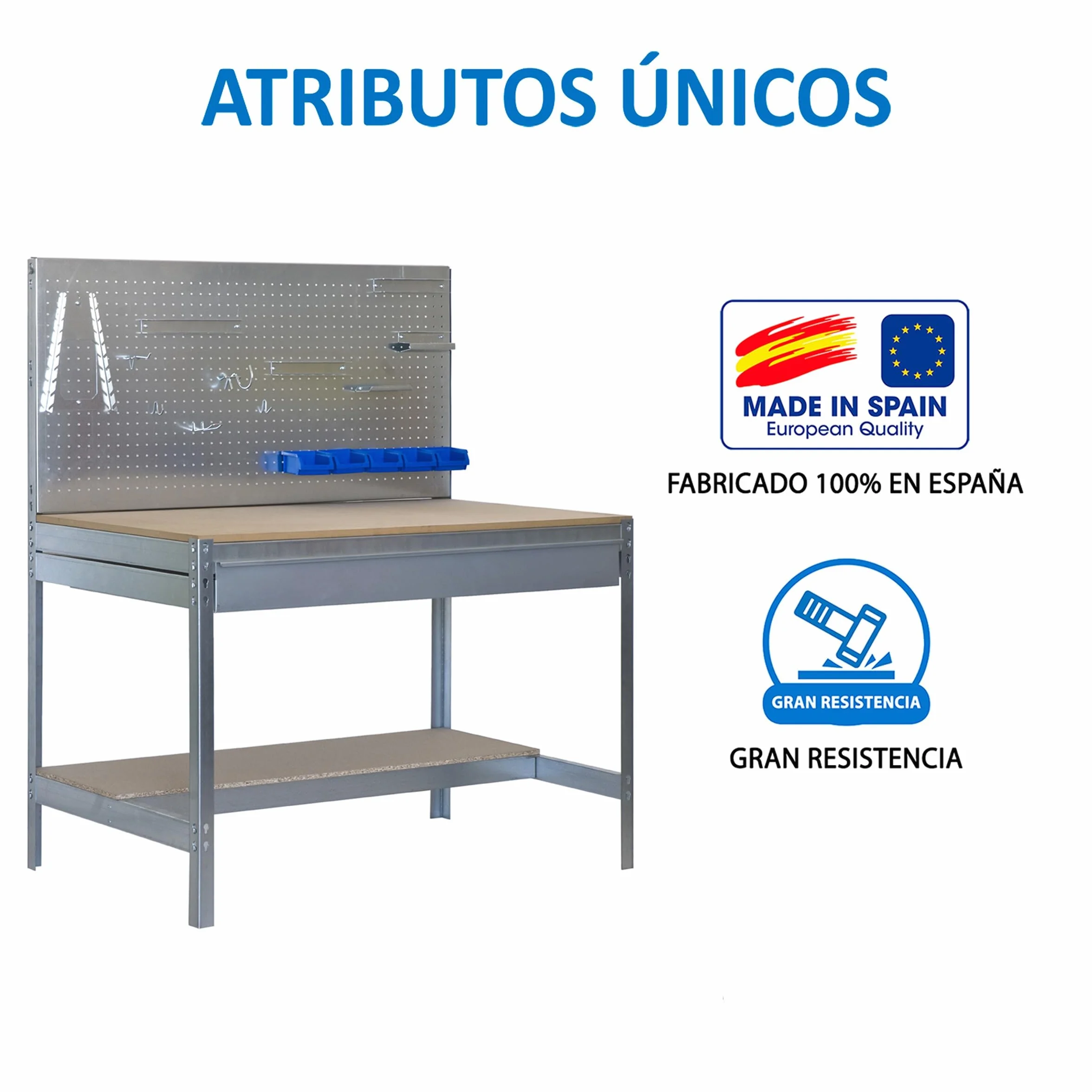 SimonRack Banco da Lavoro Officina, Capacità di Peso 600 kg, 1445x1510x610 mm, Tavolo da Lavoro, 1 Cassettto, Zincato/Lengo - BT2