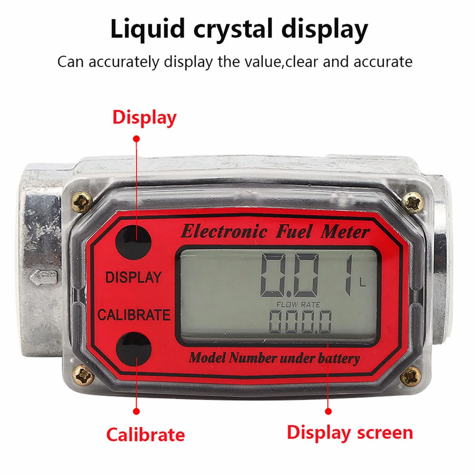 Misuratore di Portata Digitale Turbina Diesel 10‑200L 1" NPT -10°C~+60°C 20 Bar Benzina Cherosene Rosso