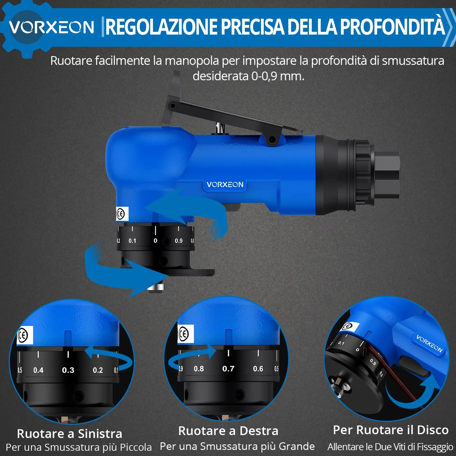 Smussatrice Pneumatica Portatile 45°, Mini Macchina Smussatura Aria 30000 RPM 4 Velocità, Inserti R C Regolabili 0.1-1.5mm Metallo Legno PVC