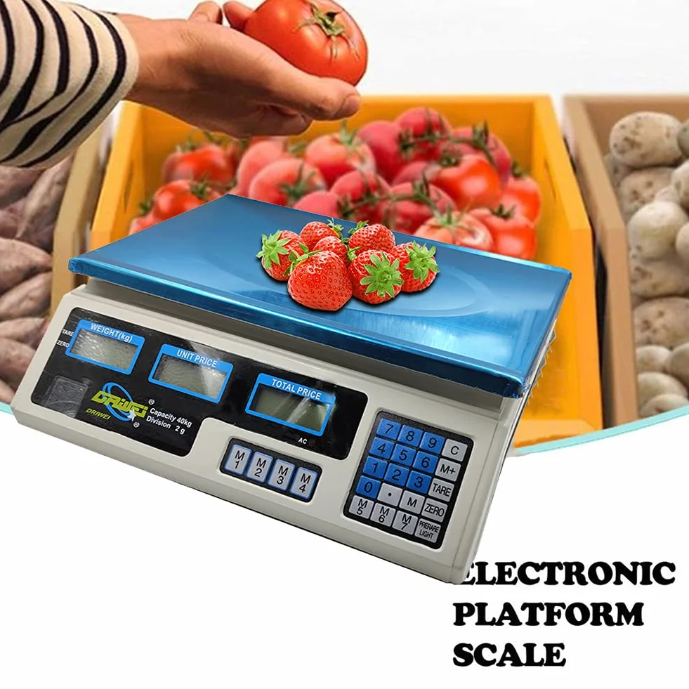 Bilancia digitale professionale commerciale da 40 kg CON BATTERIA RICARICABILE e alimentatore