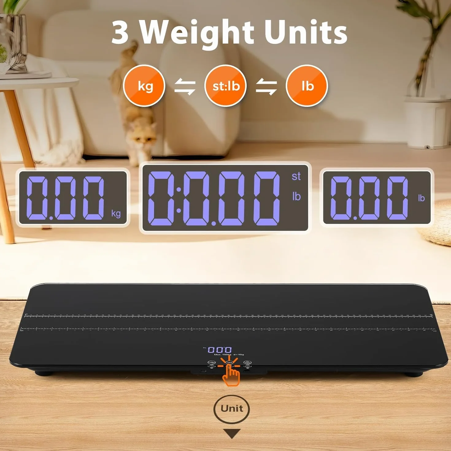 Bonvoisin Bilancia Digitale per Animali Domestici 100kg, Bilanza per Cani e Gatti Precisione 10g, 3 Modalità, Tappetino 68x33 cm, Display LCD, Funzione Hold, Ricarica USB-C
