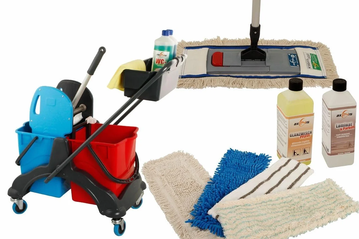 Set completo mozzo 10 pezzi tergicristalli 40 cm carrello pulizia 17 litri plastica scala ricambio detergenti