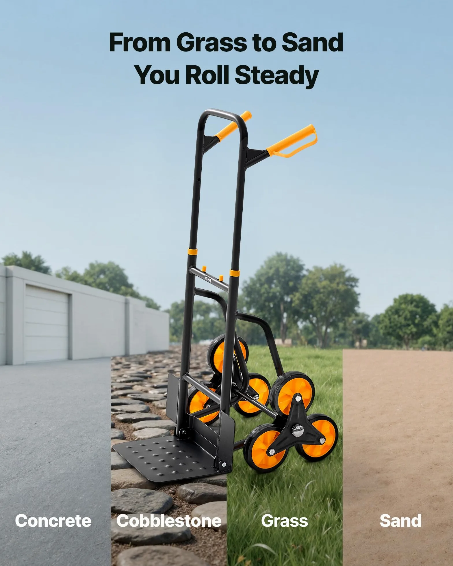 VEVOR Carrello Saliscale Capacità di Salita Scale 200 kg, Carrello Pieghevole per Carichi Pesanti con Maniglia Telescopica, 6 Ruote e 2 Corde Elastiche, per Casa, Generi Alimentari, Magazzino