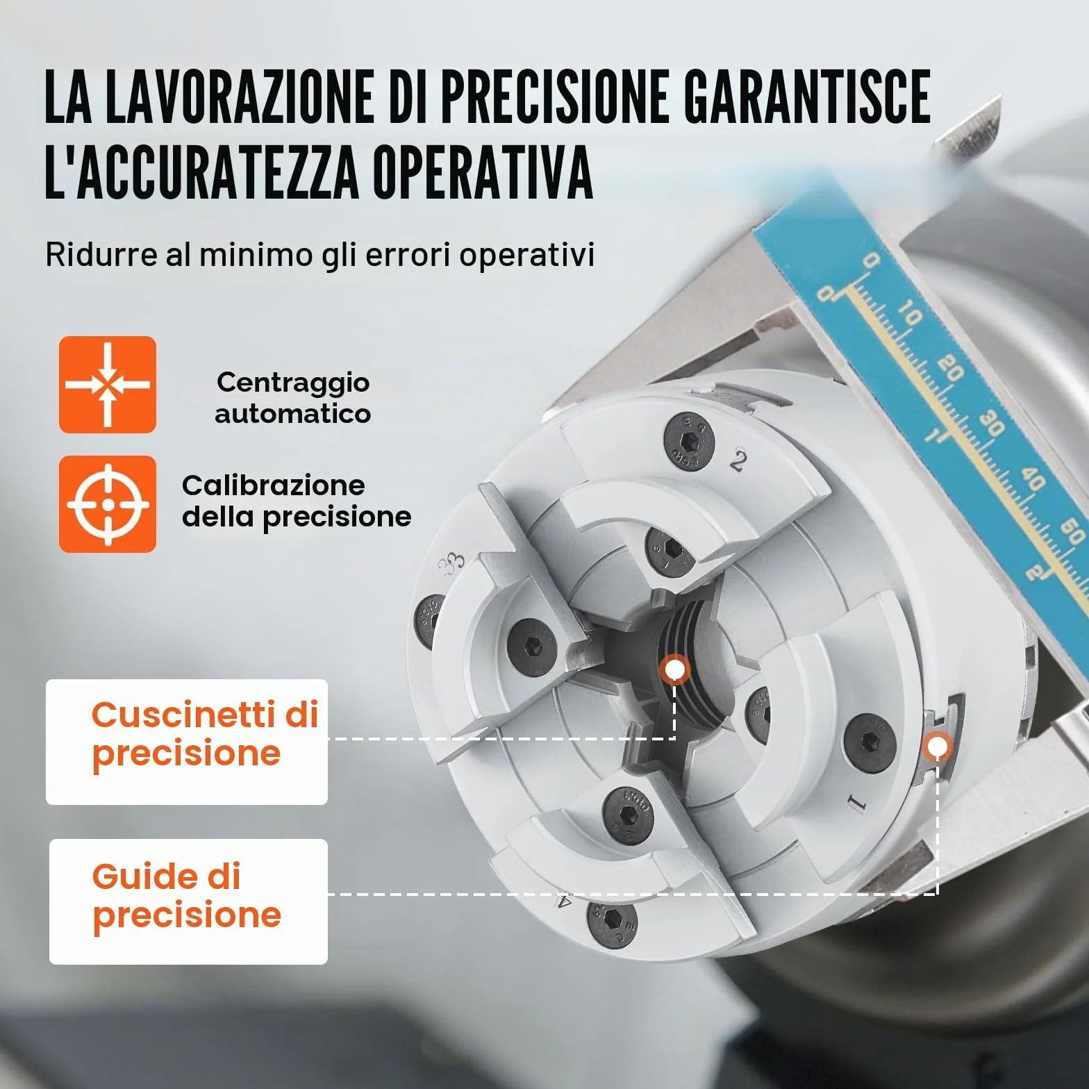 VEVOR Mandrino per Tornio per Legno φ70mm Mandrino per Tornio a 4 Griffe KP2-3/4 Mandrino per Tornitura di Legno, Utensile Autocentrante con Chiave a T per Rettifica Fresatura, Grey