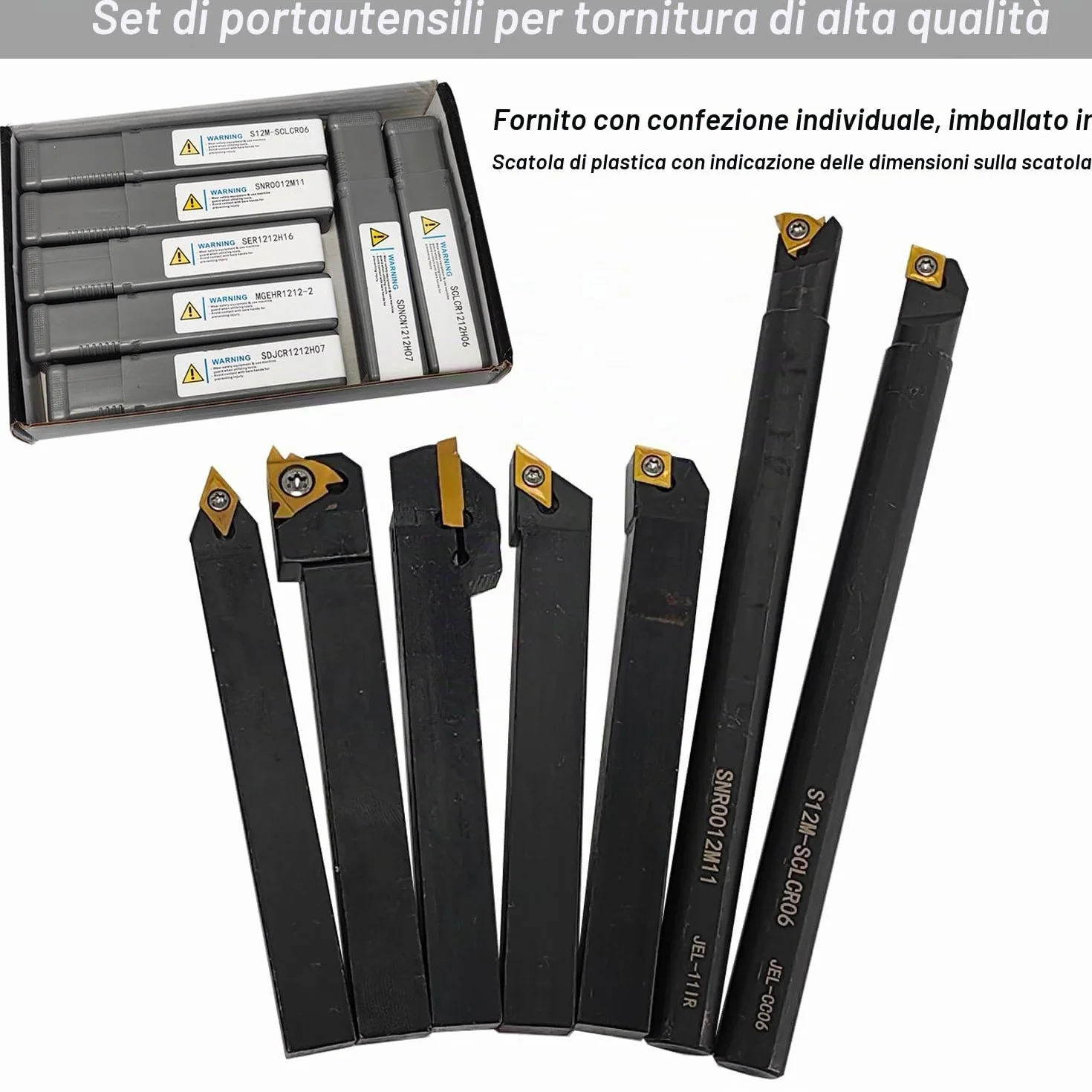 21 pezzi Tornio Carburo Utensile per Tornitura Porta Utensili Tornitura Carburo Multifunzionale Supporto Alesatore in Metallo con Inserto di Carburo Chiavi per Tornio Utensili Strumento Tornio 12mm
