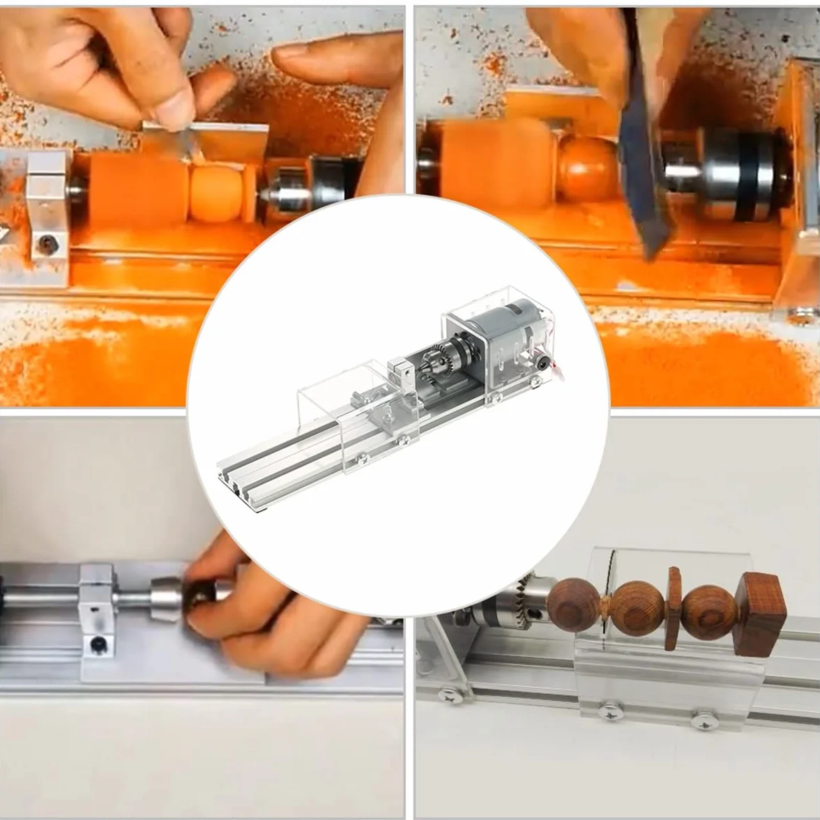 Prakti Mini tornio fai da te per la lavorazione del legno, fresatrice per levigatura, perline per lucidatura, set di utensili rotanti, spina europea